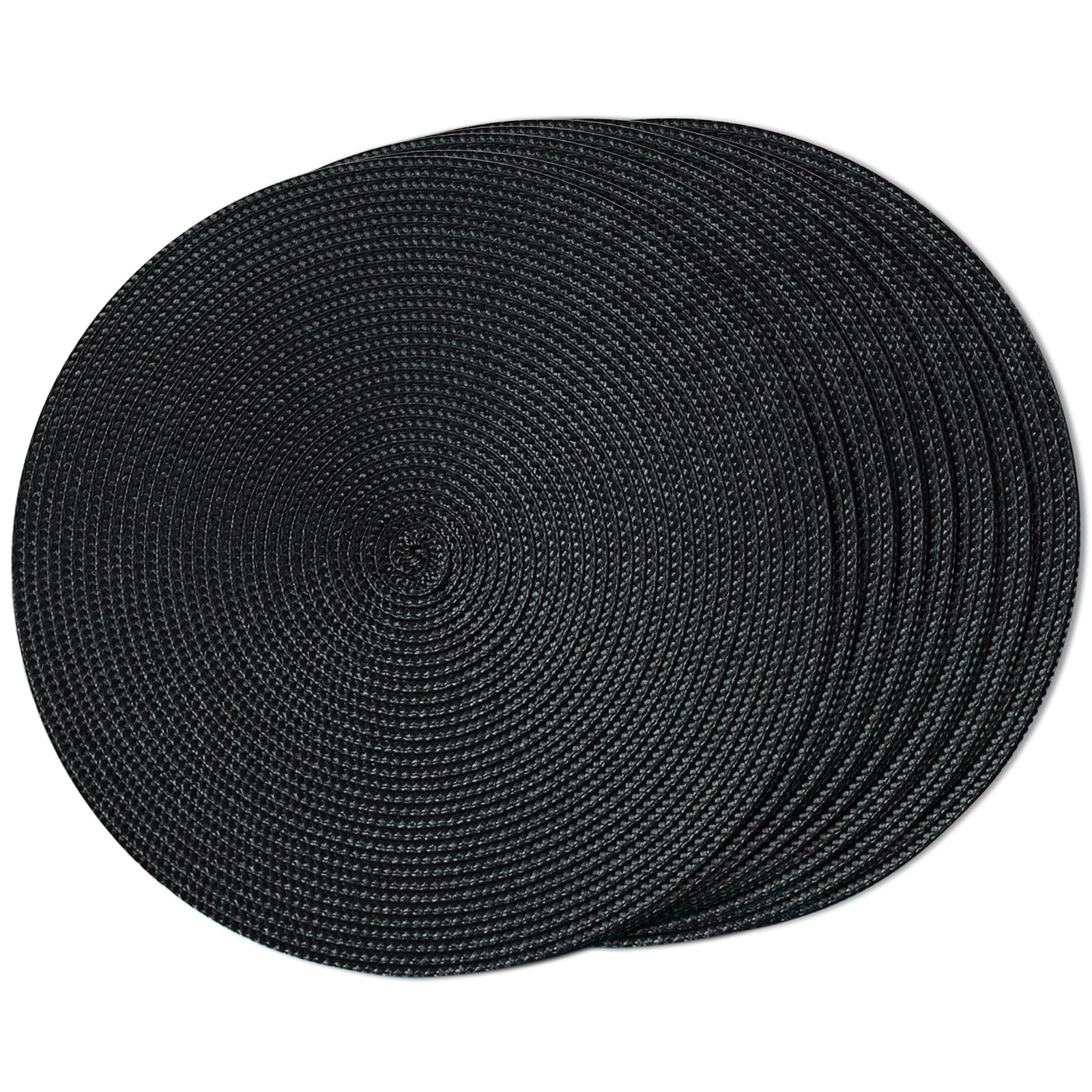 FunWheat Round Braided Placemats Set of 8 Place Mats for Dining Tables Woven Washable Non-Slip Table mats Small 13 inch(S Black, 8pcs)