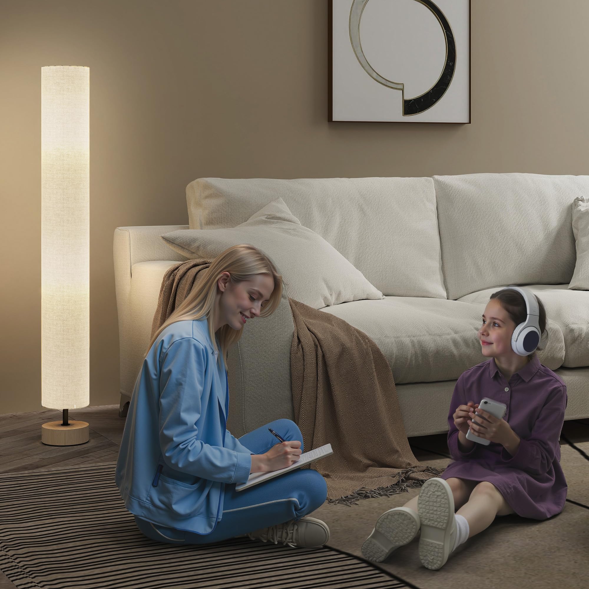 HOMCOM Stehlampe Wohnzimmer, Schlafzimmer, Büro, 120 cm, grau: Lampenschirm aus zeitgenössischem Leinen mit Fußschalter, 2 x Fassung E27
