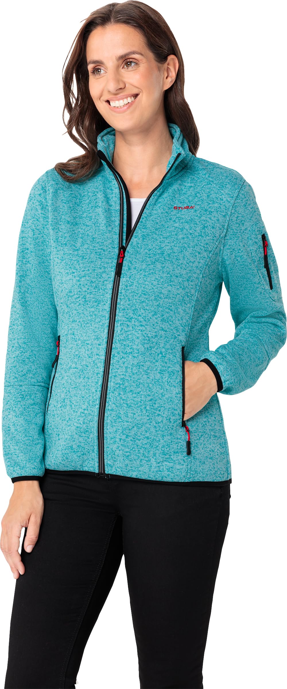 STUBAI Damen Strickfleecejacke, mit flauschigem Fleece auf der Innenseite, Übergangsjacke mit Reißverschluss, modische Damenbekleidung, Türkis, Gr. 36-48