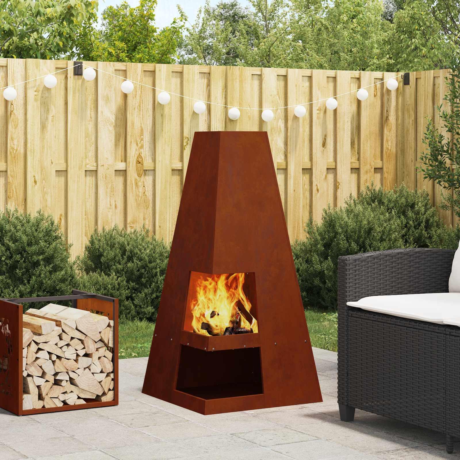 vidaXL Hoguera Marrón 50 x 50 x 100 cm Acero autopatinable, Cocina al Aire Libre con Estufa portátil, Moderna y Duradera, Genial para campamentos, BBQ, Senderismo