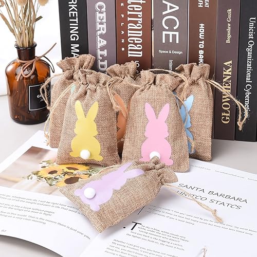 Miniatura 3 de 24 bolsas de arpillera de Pascua con cordón, bolsas de arpillera de yute de Pascua, bolsa de regalo de arpillera de conejo, bolsas de dulces con
