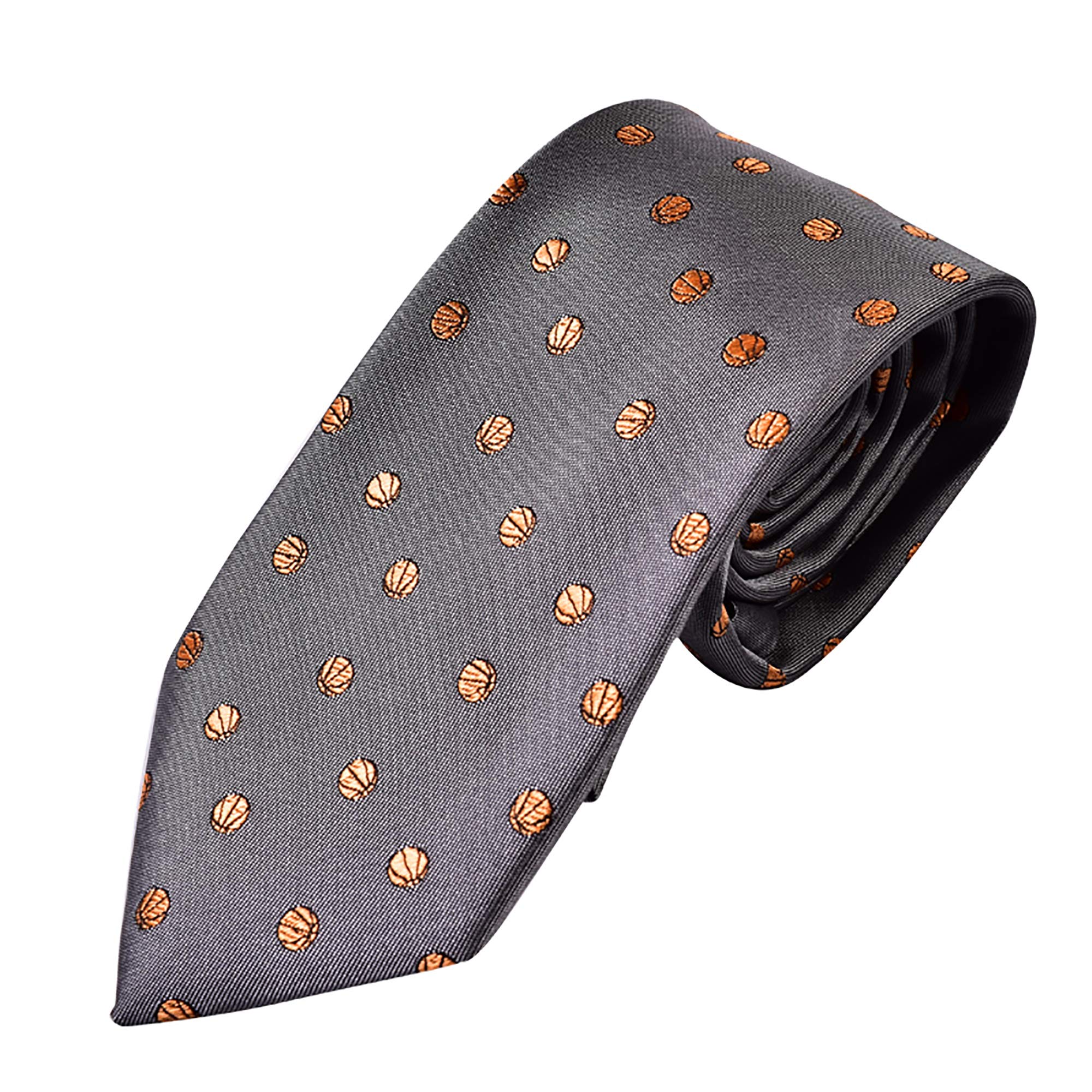 Corbata de baloncesto para hombre, corbata de baloncesto, corbata de baloncesto gris, regalo de baloncesto, regalo de baloncesto para hombre (longitud regular), [Gris, Naranja] 5