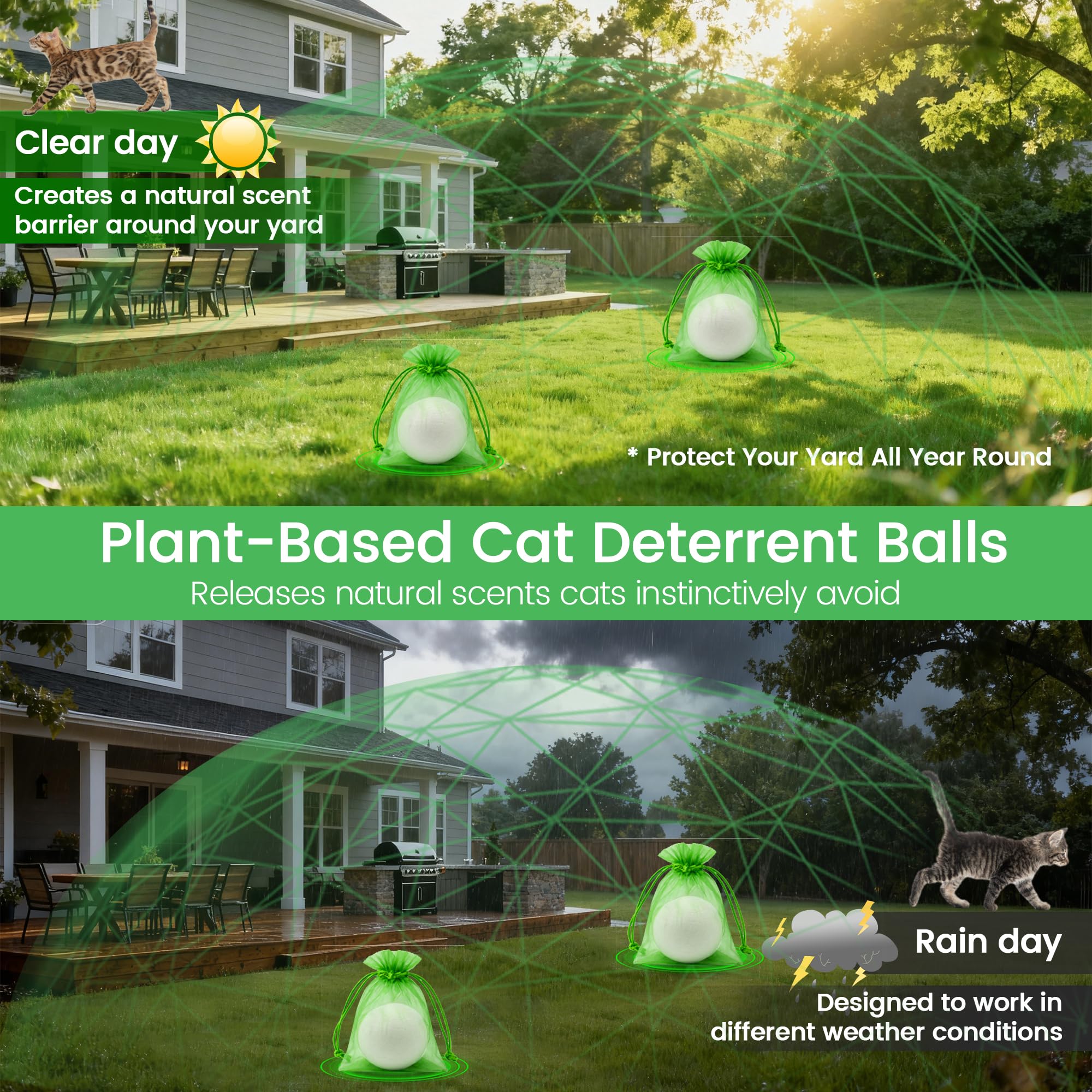 Lot de 10 balles répulsives naturelles pour chat pour intérieur et extérieur – Sans danger pour les animaux de compagnie, non toxique, éloigne les chats de la cour, du jardin, des meubles et plus