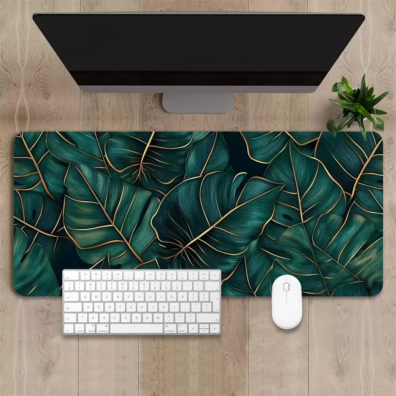 Alfombrilla de Ratón Gaming XXL 1000x500x3mm, Hoja Tropical Color Verde Oscuro | Alfombrilla Escritorio Grande Antideslizante, Superficie de Alta Precisión y Velocidad para Teclado, PC y Laptop