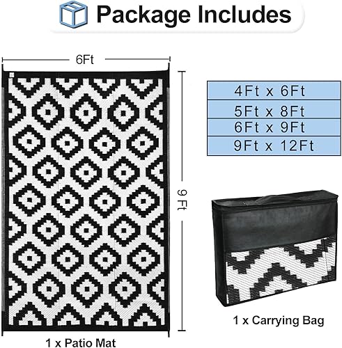 Miniatura 2 de OutdoorLines Alfombra reversible para exteriores, 9 x 12 pies, alfombra de plástico exterior, resistente a manchas y a rayos UV, portátil, alfombra