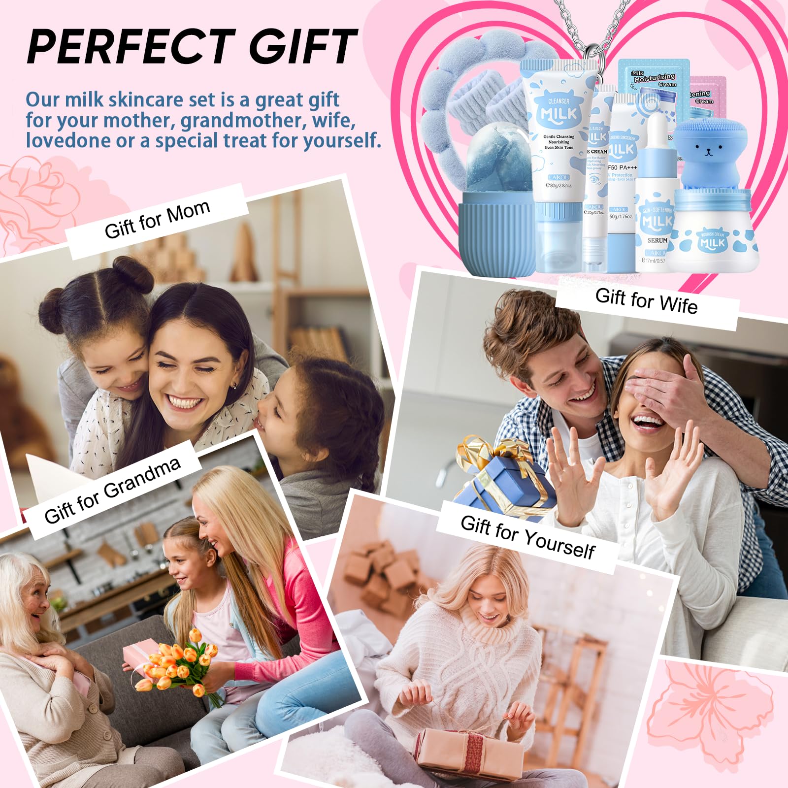 Milk Skincare Set with Facial Care Products and Accessories