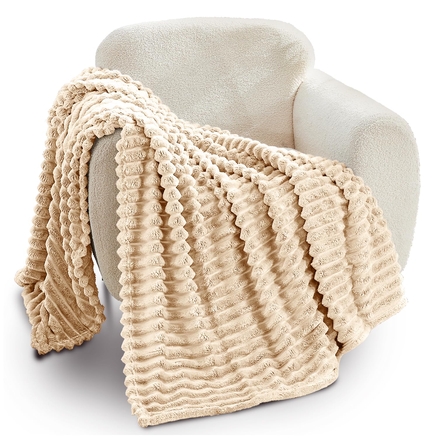 GC GAVENO CAVAILIA Ribbed Blanket Fluffy Fleece Throws Sofas Bed Cream New
