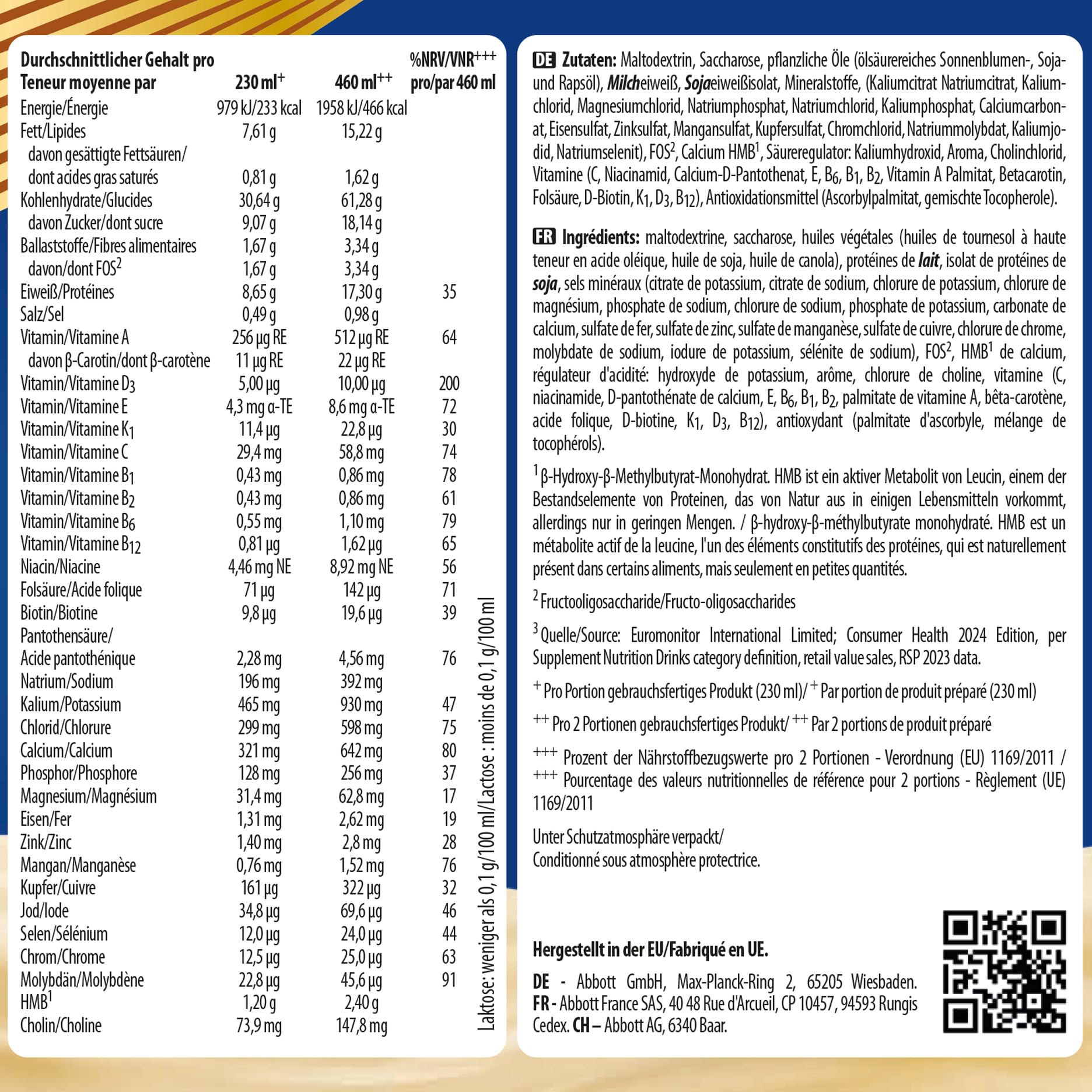 Ensure NutriVigor - Complément alimentaire avec protéines, 27 vitamines et minéraux et HMB - Pour une alimentation saine et équilibrée - Vanille- 1 x 850 g
