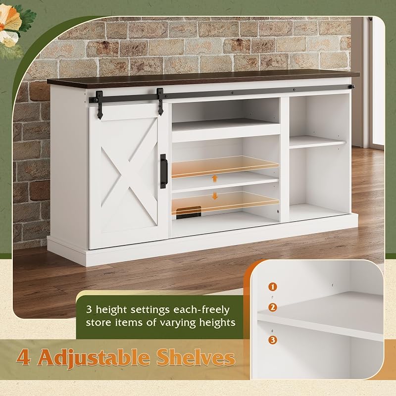 WLIVE Farmhouse TV Stand for 65 Inch TV, Sliding Barn Doors, White image 5
