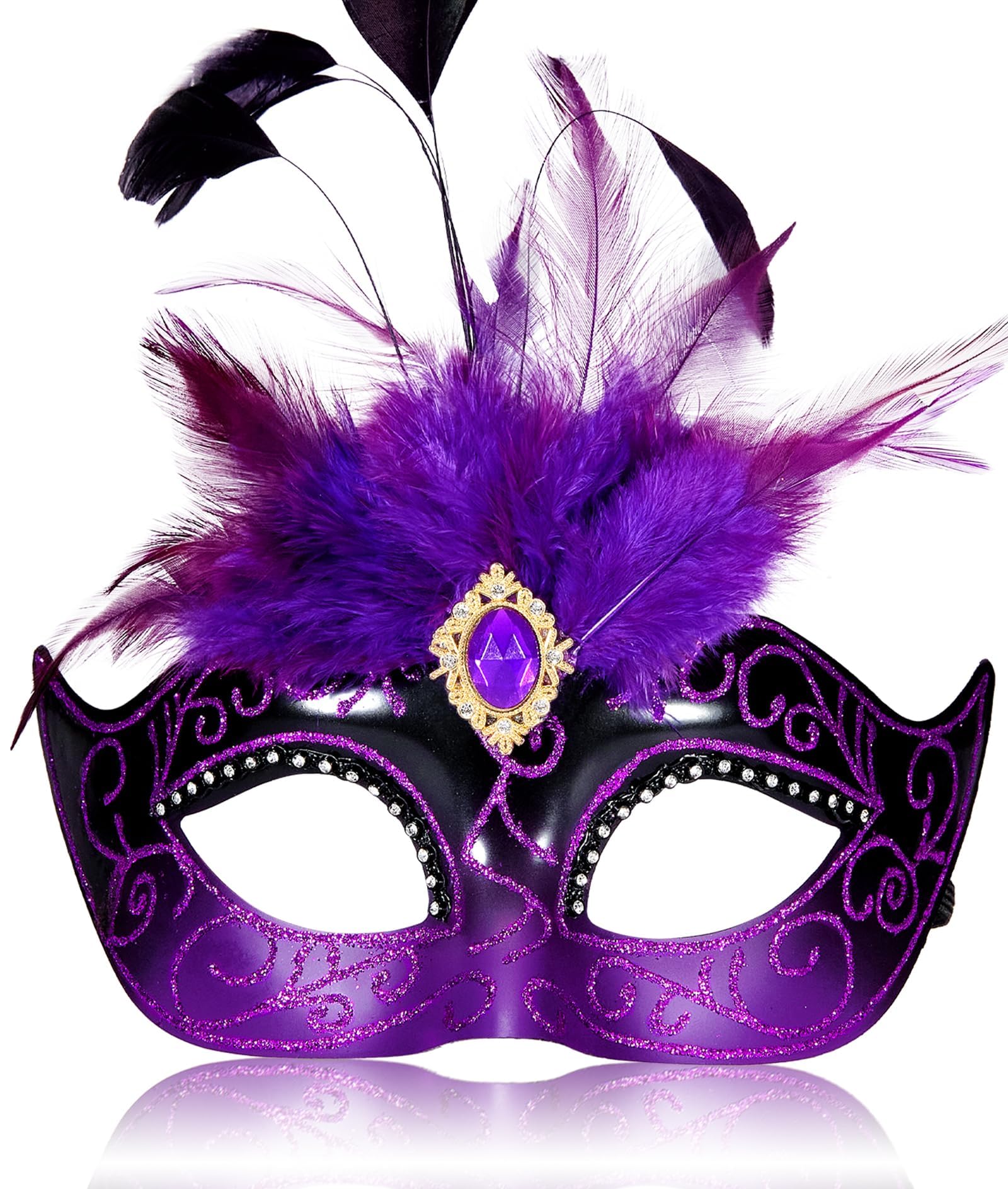 MYSEUNI 2025 Masquerade Mask for Women with Feathers - Venetian Masquerade Mask for Carnival Ball, Mardi Gras, Prom