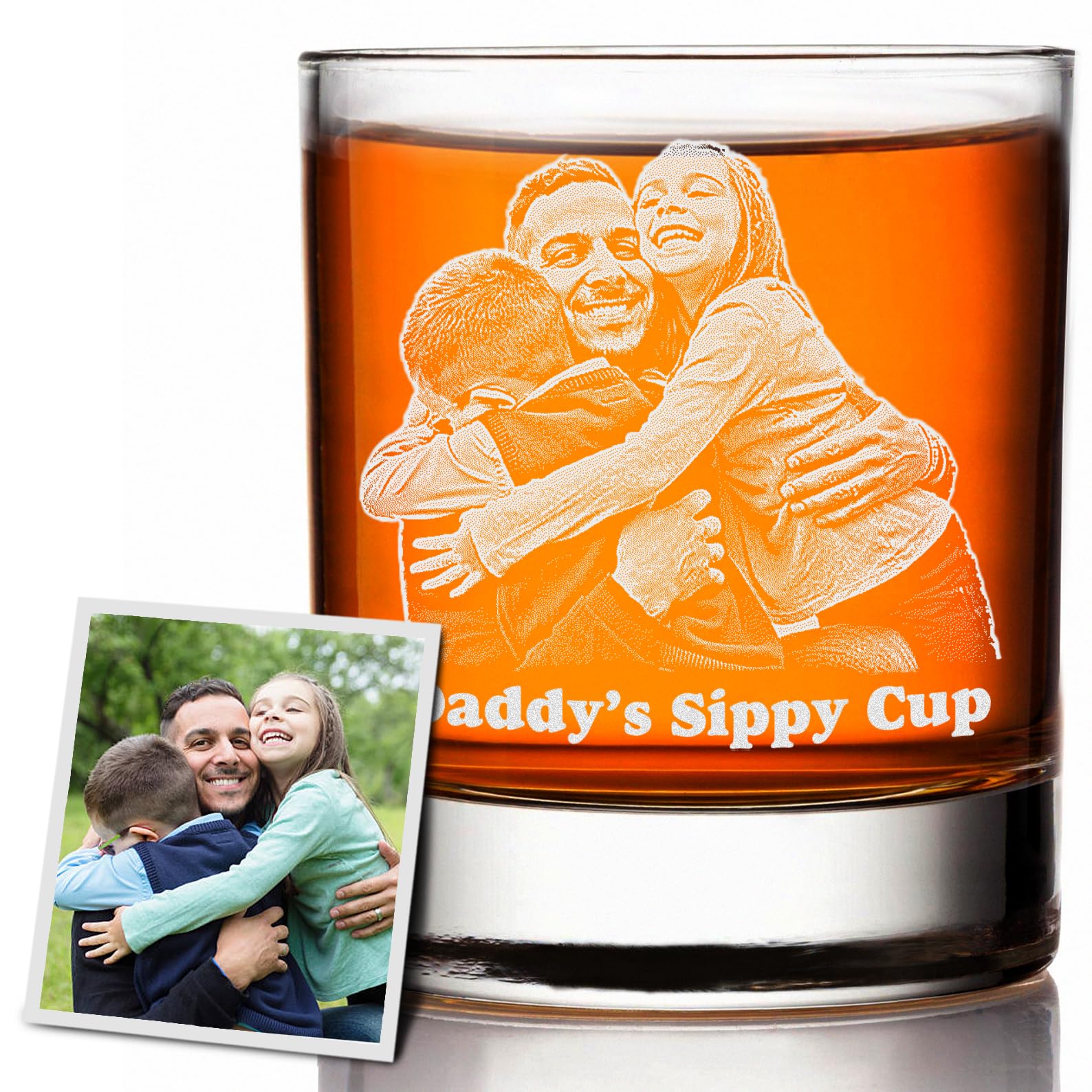 Custom Father's Day Gifts for Dad - Personalized Photo Whiskey Glass Gift for Father, Daddy Presents, Gift from Daughter, Laser Engraved in the USA