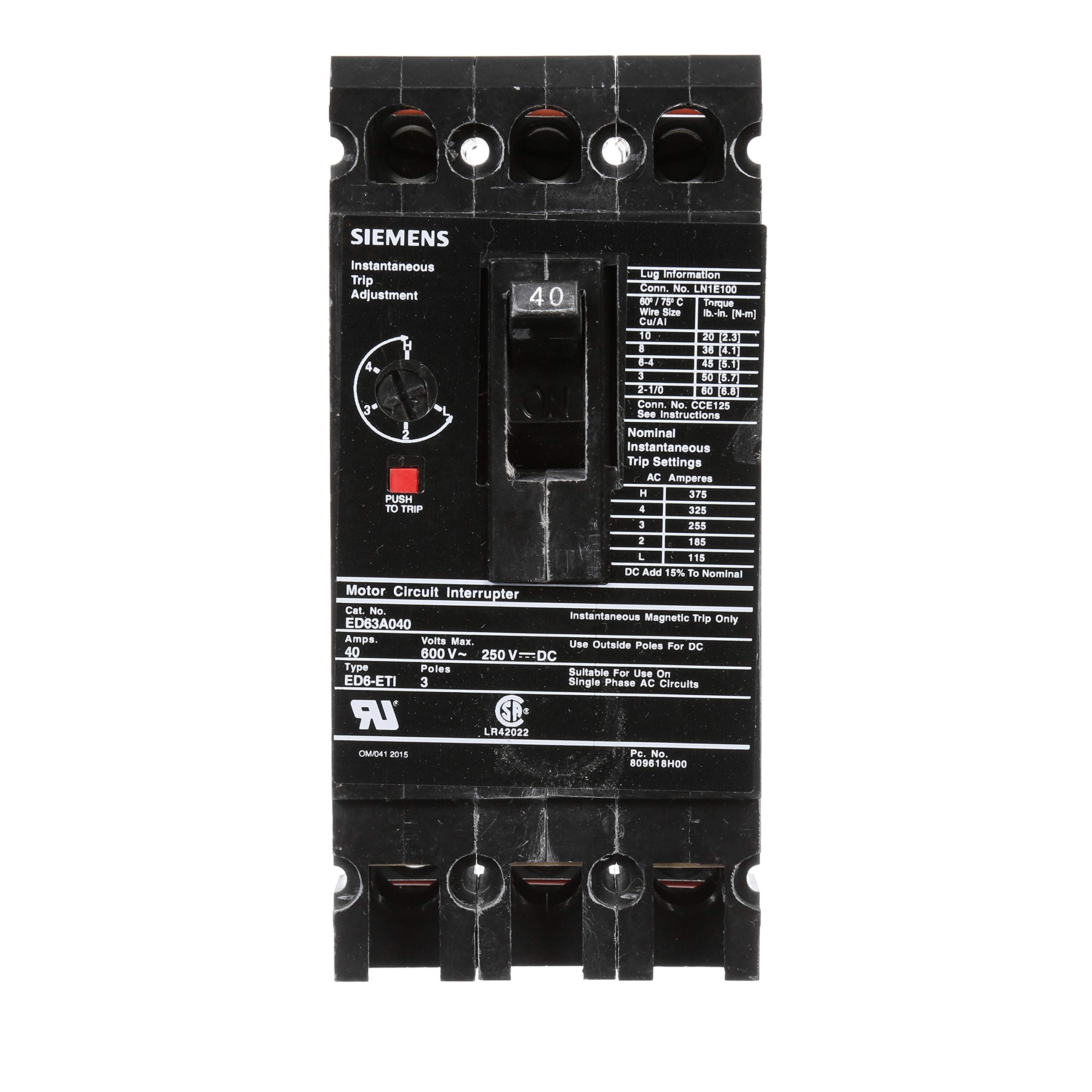 Siemens ED63A040 Circuit Breaker, Black