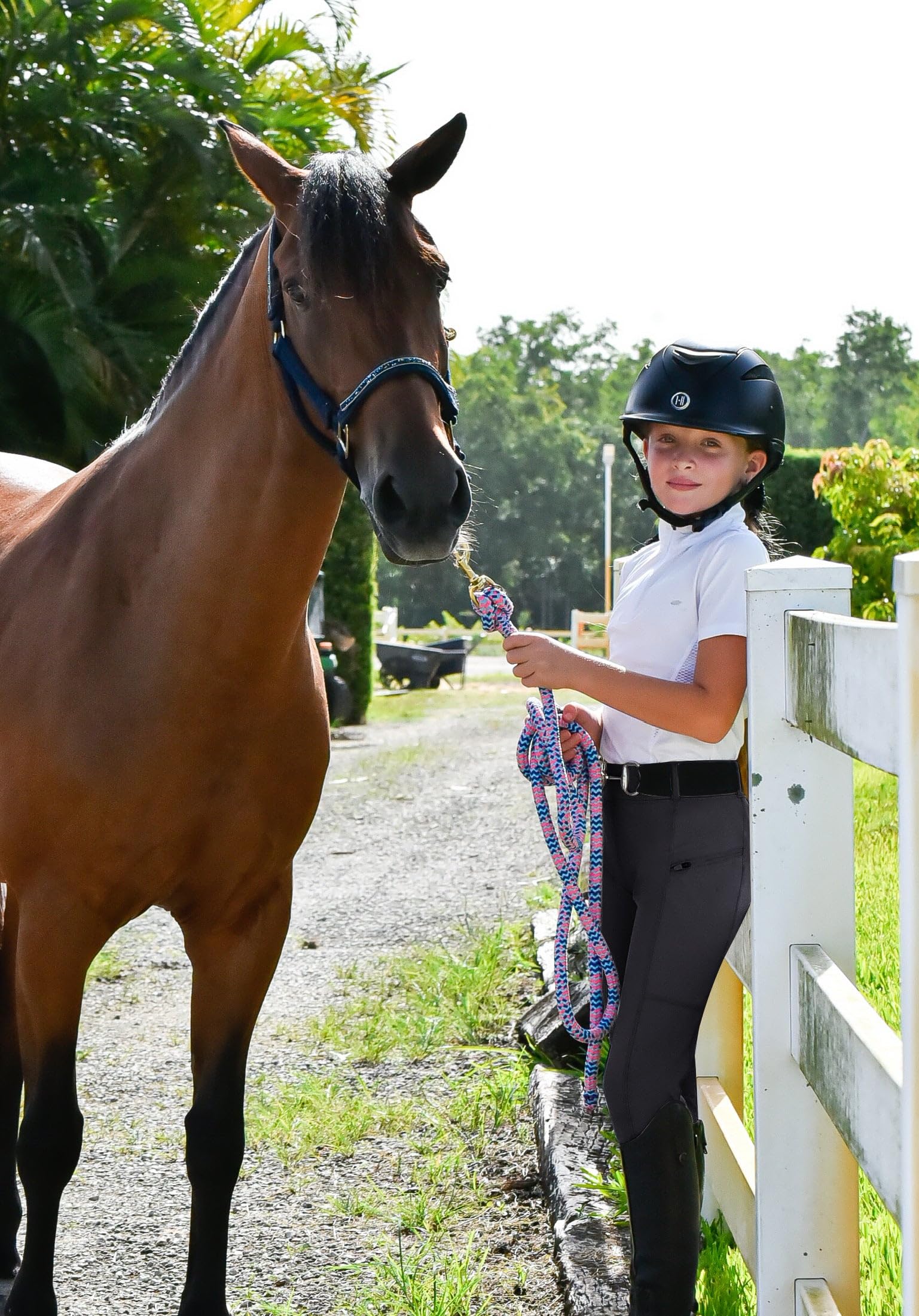 FitsT4 Sports Pantaloni da equitazione per ragazze, con sedile completo, pantaloni da equitazione elasticizzati per ragazzi e cavalli, con tasche con cerniera