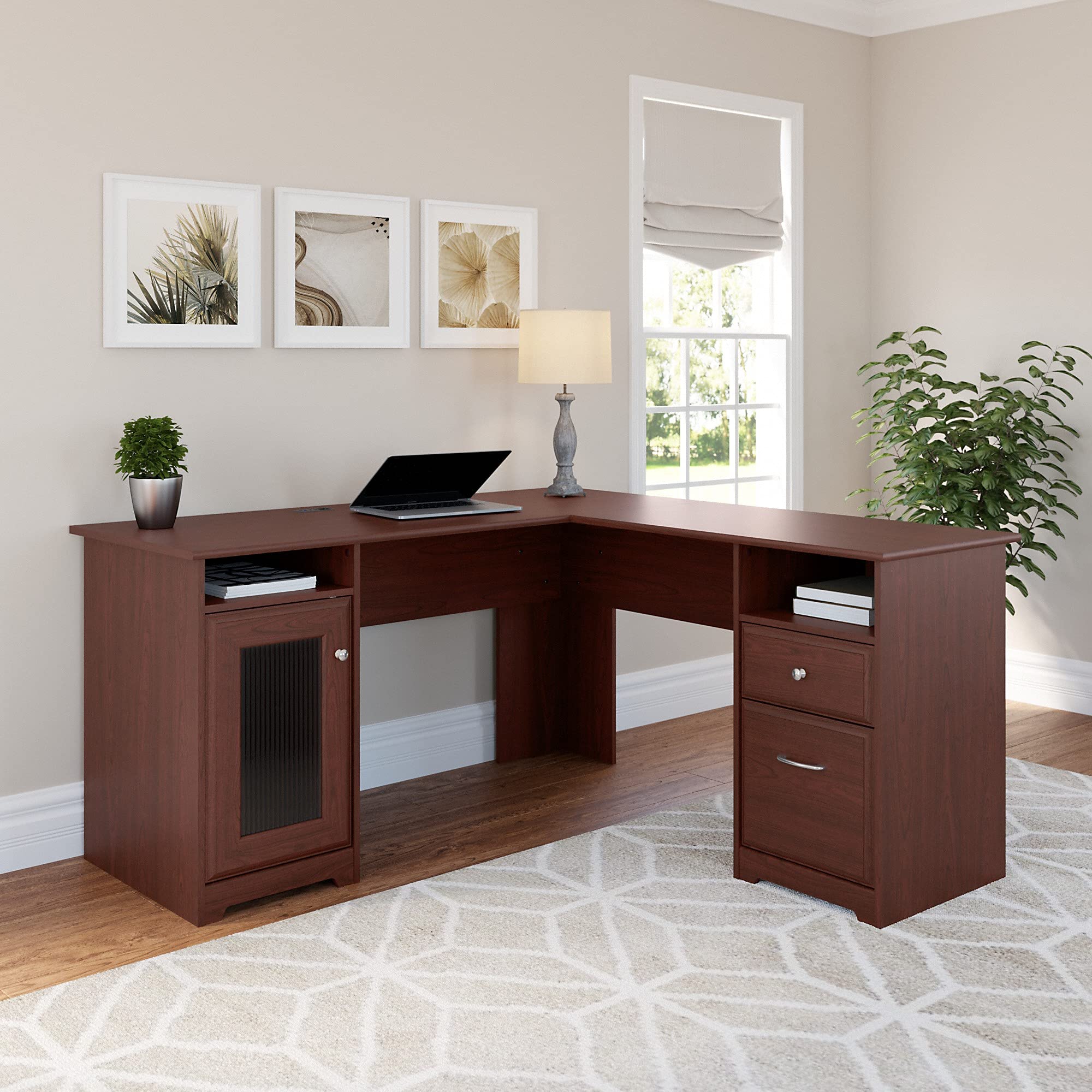 Bush Furniture Cabot 60W L Shaped Computer Desk in Harvest Cherry Buy