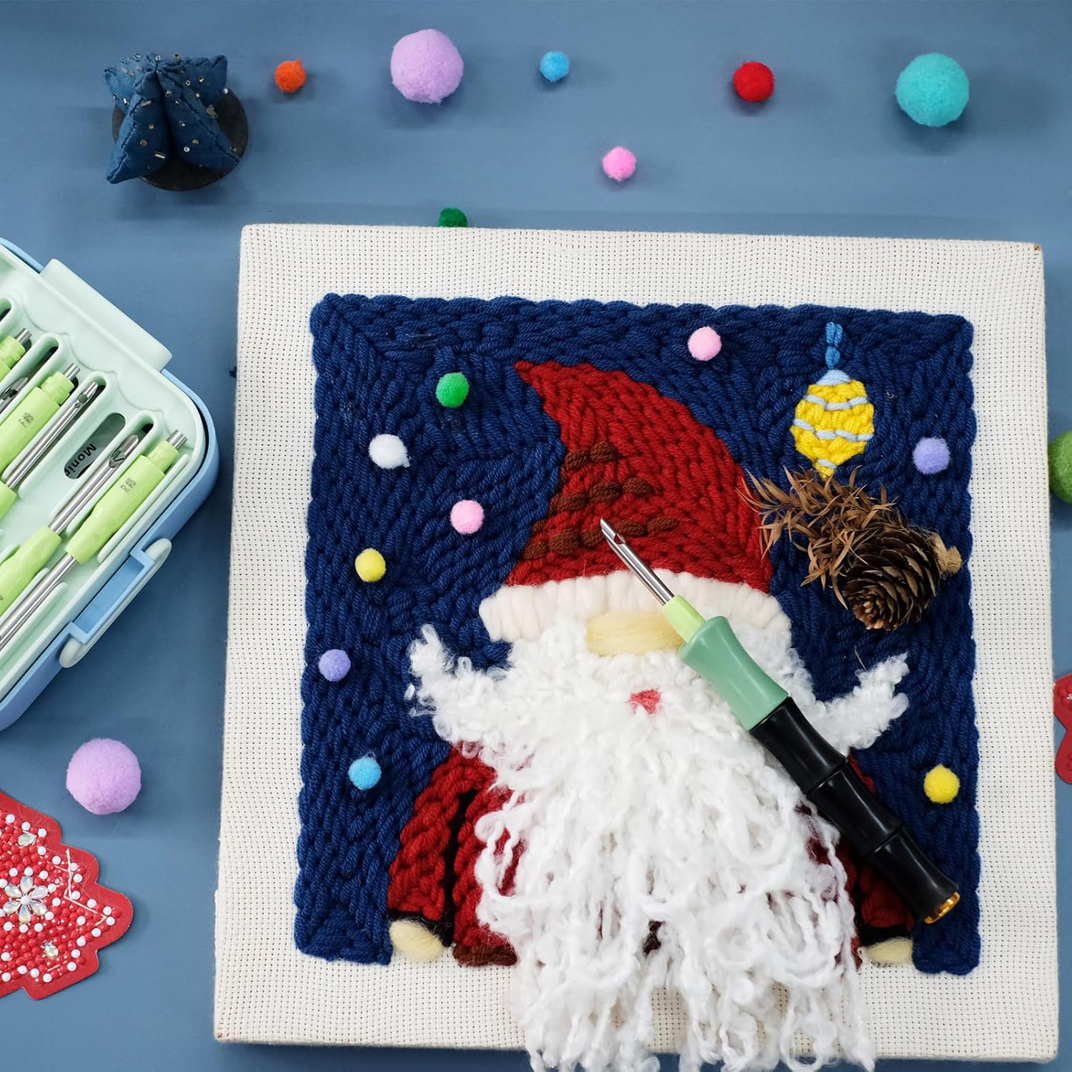 Punch Needle Tool Kit - Ergonomic Handle, 8 Interchangeable Needles (5mm/3.5mm), Storage Box & Essential Accessories |Ideal Gift