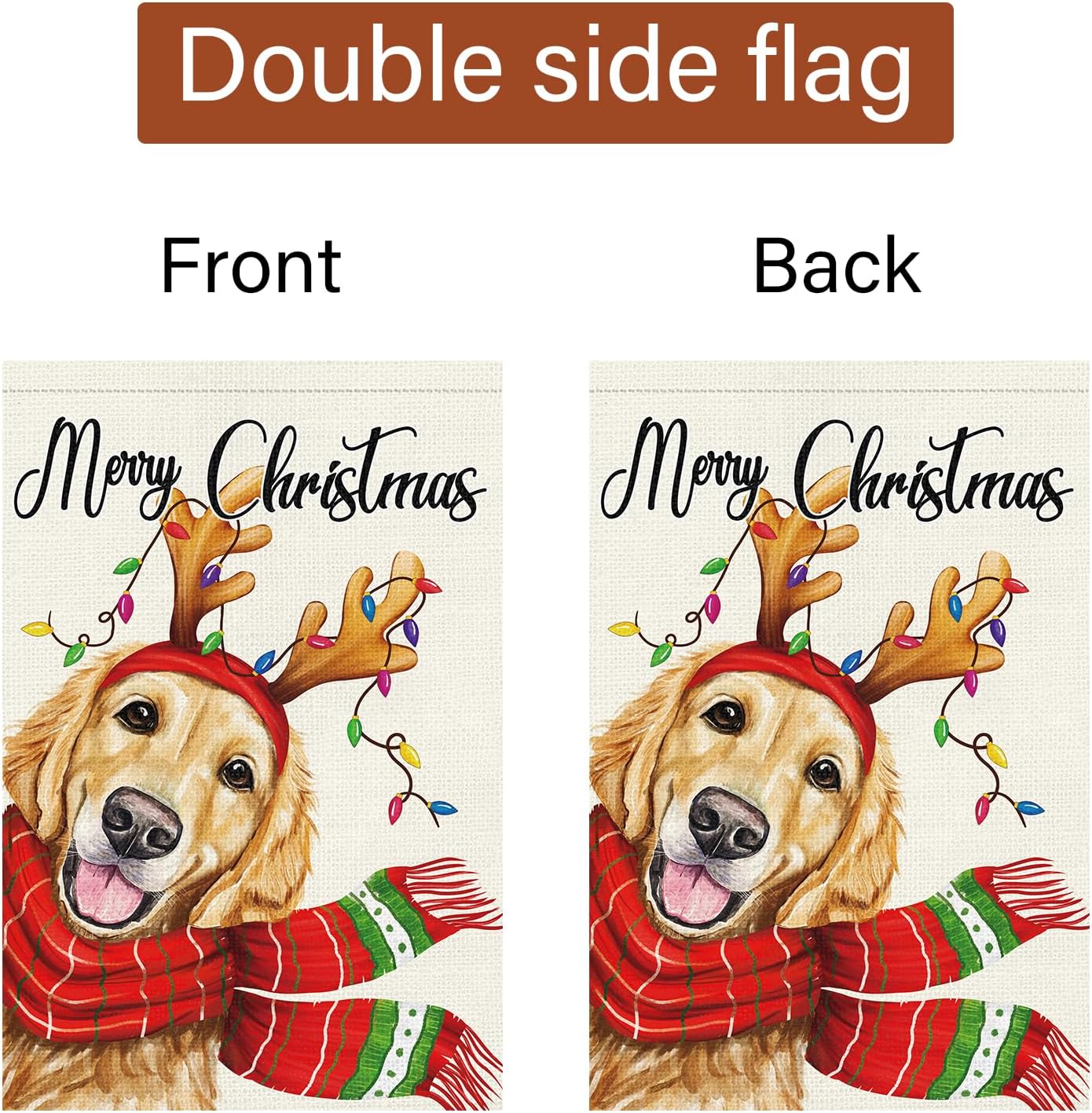 Louise Maelys Merry Christmas Garden Flag 12x18 Double Sided, Burlap Welcome Winter Golden Retriever Dog Yard for Xmas Outside Outdoor Decoration - Image 6