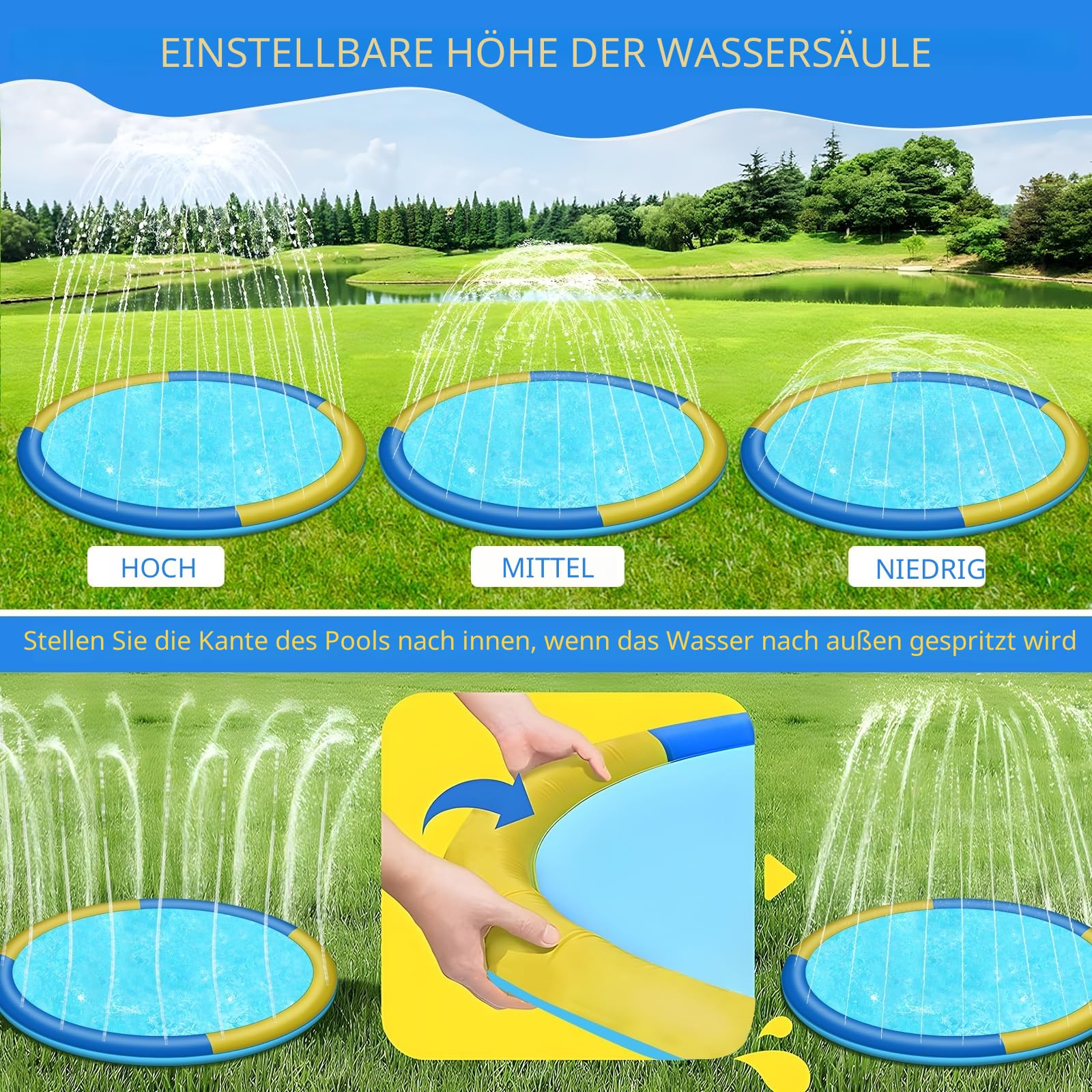 CACSPS 190,5 cm rutschfestes Spritzpad für Kinder und Hunde, verdickter Sprinkler-Pool, Sommer, Outdoor-Wasserspielzeug, extra großes Hinterhof-Planschbecken für Kinder, Jungen und Mädchen oder
