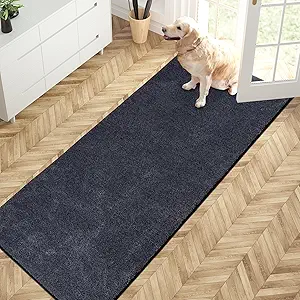 PURRUGS Dirt Trapping Door Mat 31.5" x 70", Non-Slip Machine Washable Entry Rug, Shoe Scraper, Dog Doormat, Super Absorbent Welcome Mat for Front & Back Door, Muddy Shoes & Paws, Bluish Grey-Black