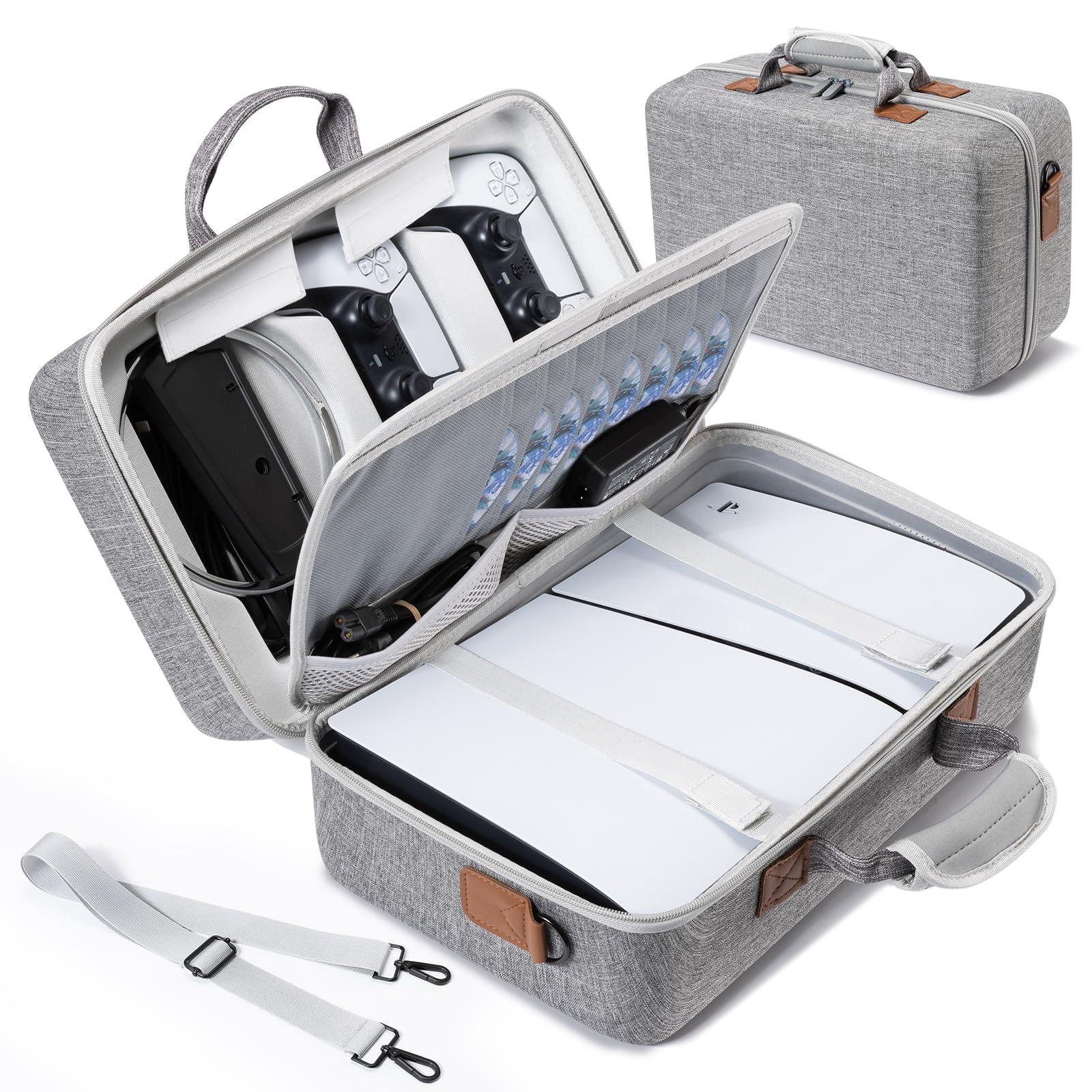 CoBak Large Capacity Carrying Case for PS5 Slim,Hard Shell Portable Travel Bag Holds PlayStation 5 Slim Console(Disc/Digital Edition) 2023, DualSense Controller, Base and Other Accessories, Gray
