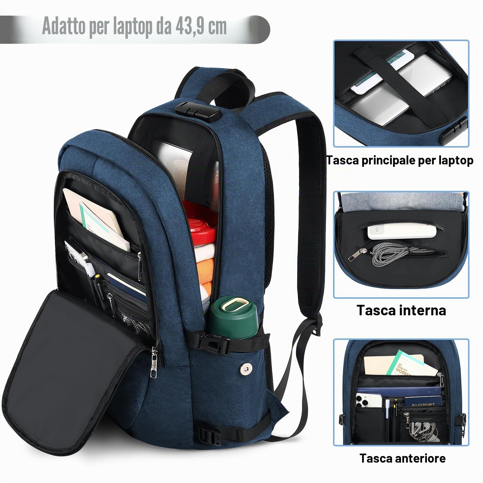 AMBOR Zaino per computer portatile da uomo con porta di ricarica USB, zaino da donna anti-furto, per laptop da 17,3 pollici, zaino per la scuola, multifunzione, business