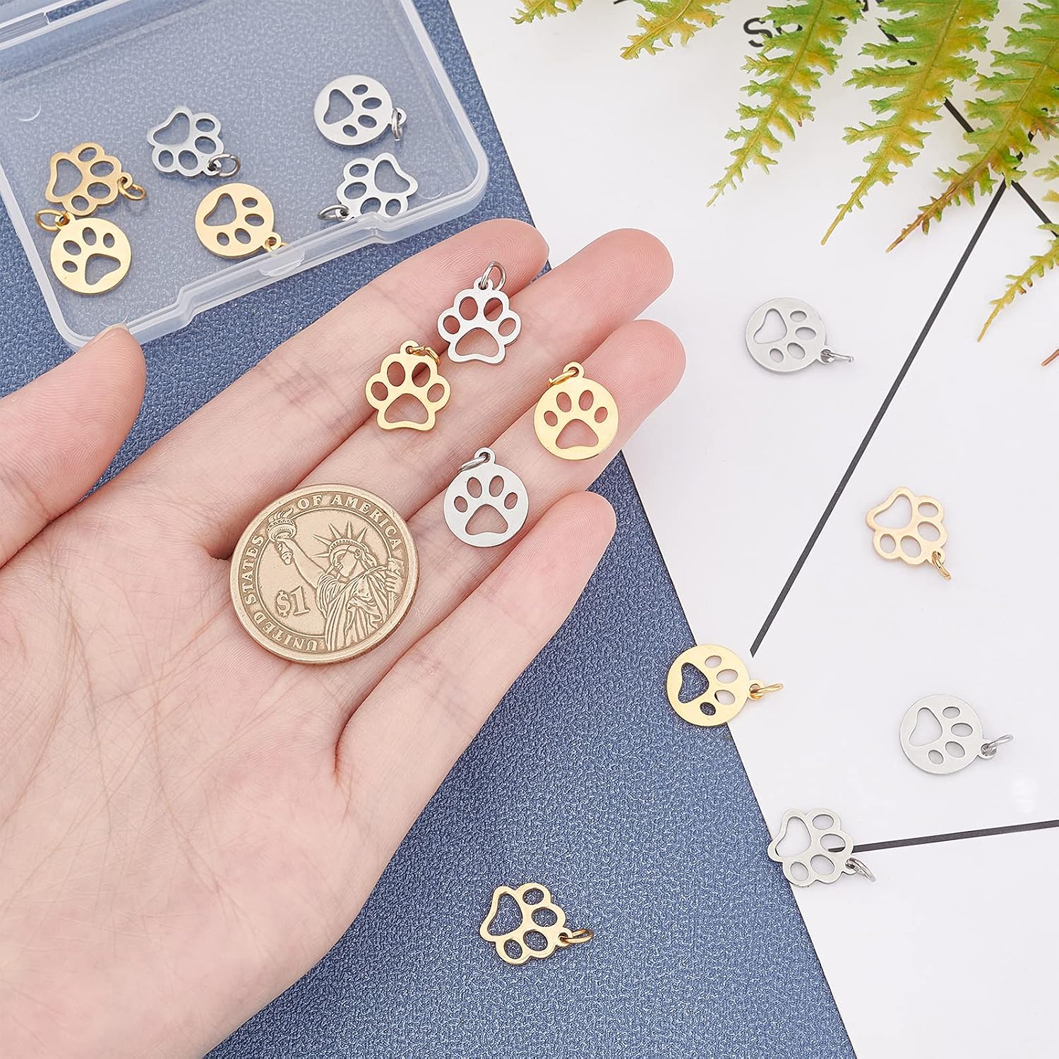 UNICRAFTALE about 16pcs 2 Styles Dog Paw Prints Pendants Stainless Steel Charms Golden & Stainless Steel Color Pendant for DIY Jewelry Making Hole 4mm - Image 3