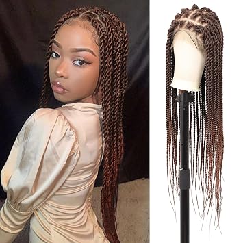 Youthfee 360 HD Full Lace Braided Wigs Knotless Twist Braided Wig for Women Braid Lace Front Wig with Baby Hair Premium Synthetic Long Brown Twist Braid wigs 36 Inch