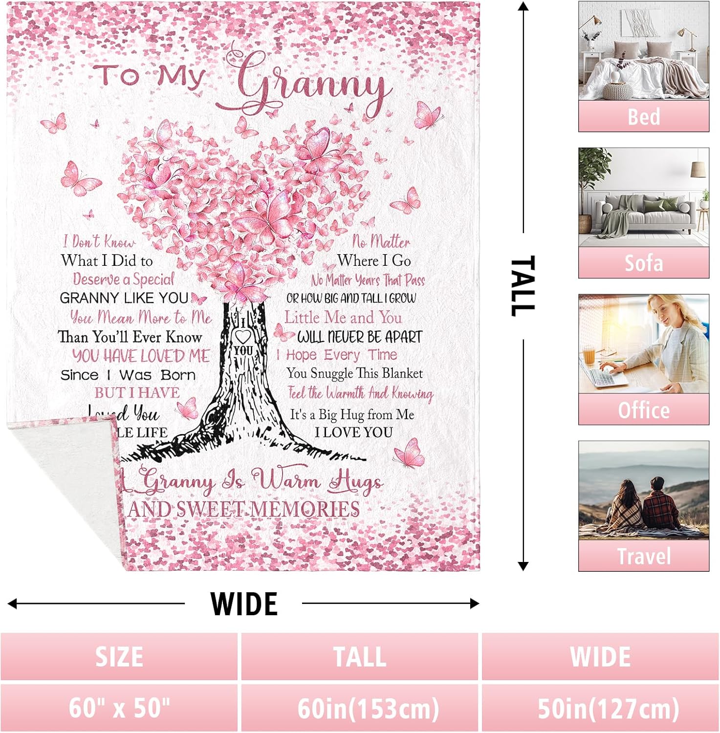 Granny Gifts from Grandchildren Grandkids, Granny Birthday Gifts Blanket 60''x50'', Grannys Gift Ideas for Mothers Day for Grannys, to My Grandma Throw Blanket, Grandma Present - Image 5