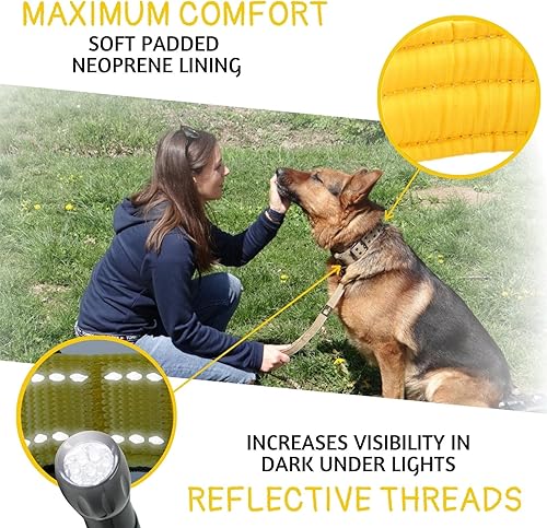 Miniatura 9 de ADITYNA Collar de perro resistente para perros grandes, collar gris reflectante con asa para entrenar y caminar, ancho, grueso, táctico, acolchado