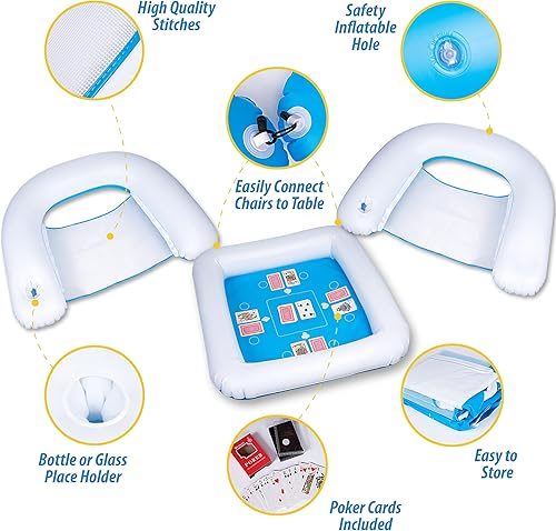 Miniatura 4 de Zone Tech - Juego de estación de juego con cartas impermeables para piscina o playa azulblanco (1 juego de juego)