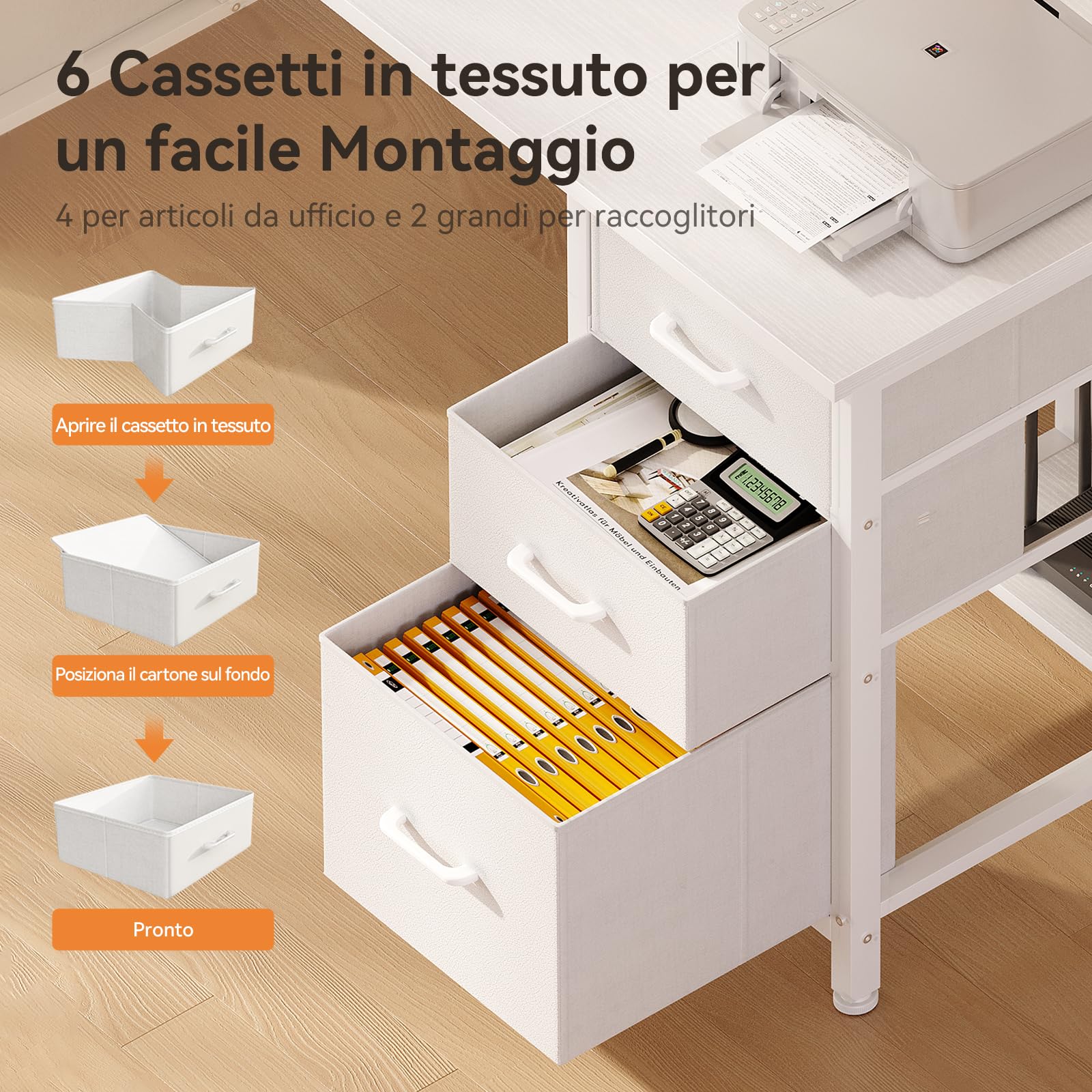 Coleshome Scrivania con 6 Cassetti, 160x52 cm Scrivania Salvaspazio, Scrivanie Ufficio con Ripiani per l'Ufficio di Casa, Bianca