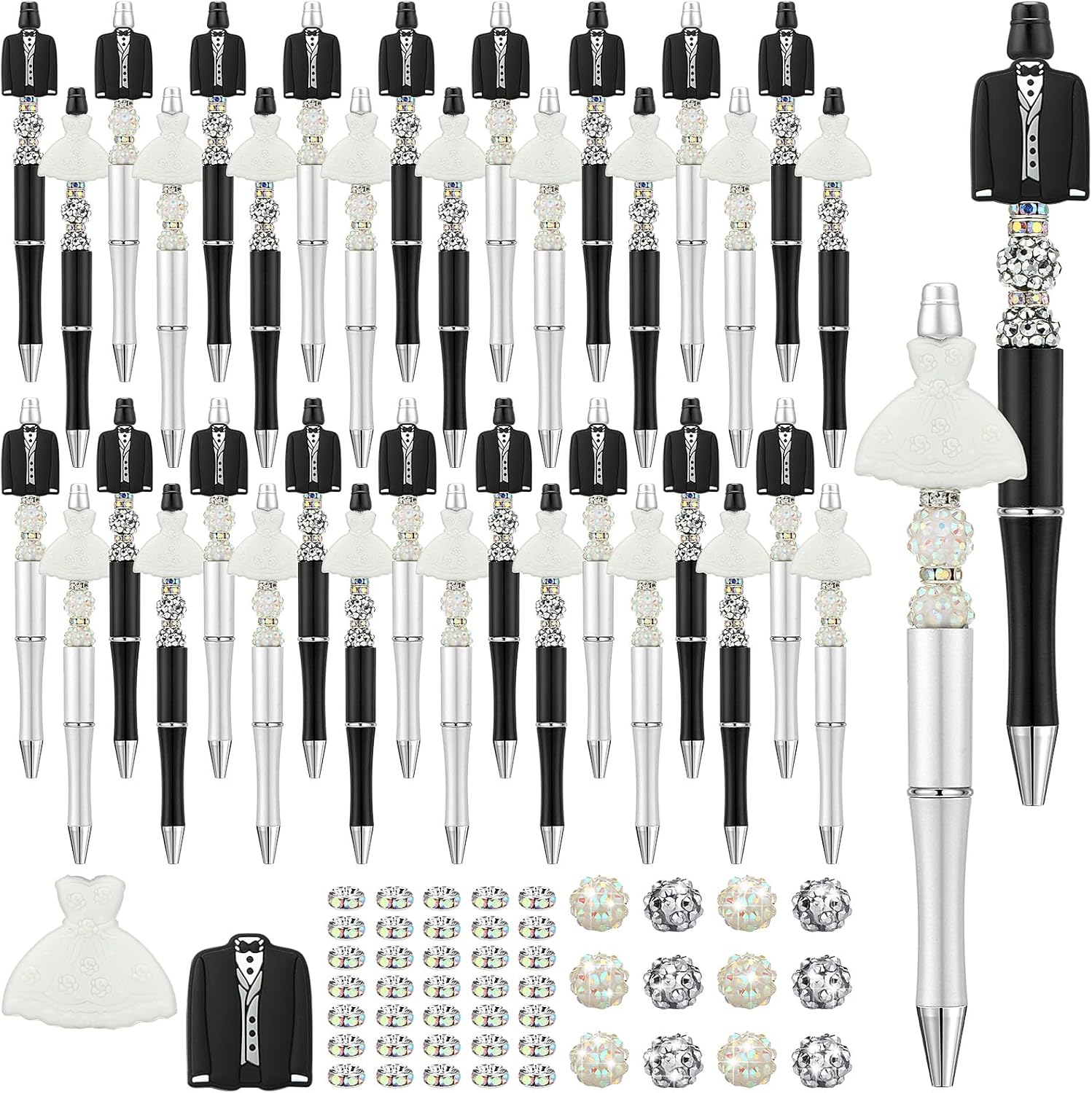 Ctosree 36 Sets Bride Beadable Pens Bulk Wedding Bead Pens Ballpoint DIY Making Kit Valentine's Day Favors Bridal Shower for Wedding Gifts Birthday Party Favor