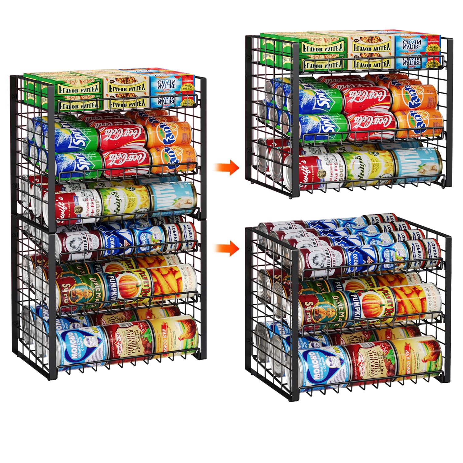 JKsmart 3-Tier Stackable Can Rack Organizer for Pantry, Adjustable Can Storage Holder for Various Ounces of Canned food Soda Drinks, Can Dispenser for Kitchen Cupboard Cabinet, 2 Pack