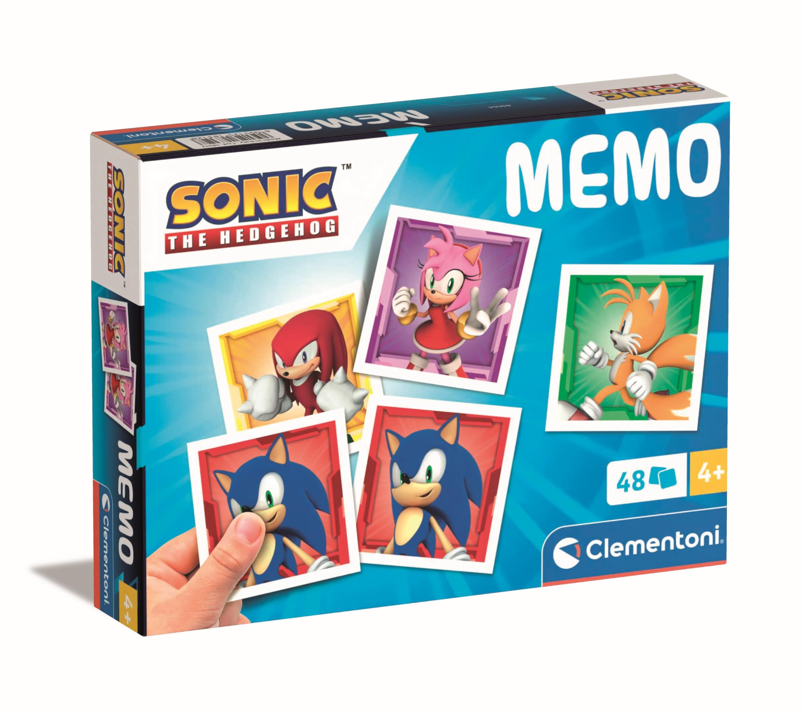 Clementoni Educational Game Memo Pocket Sonic 48 Tiles - Game For Children 3-5 Years, Flash Card Games, Learning Logical Thinking, 2 Players, Gift For Boy/Girl, Cartoon, Made In Italy, 18312