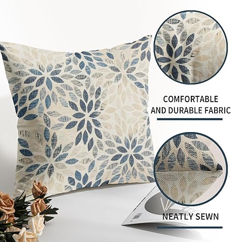 Miniatura 5 de Juego de 2 fundas de almohada de dalia azul marino beige de 18 x 18 pulgadas, diseño rústico geométrico de flores para exteriores, color crema,