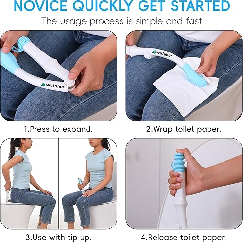 Miniatura 5 de Ayuda plegable para el inodoro, 15.6 pulgadas de largo, cómoda varita de limpieza en la parte inferior, ayuda para inodoro, autoayuda para limpiar