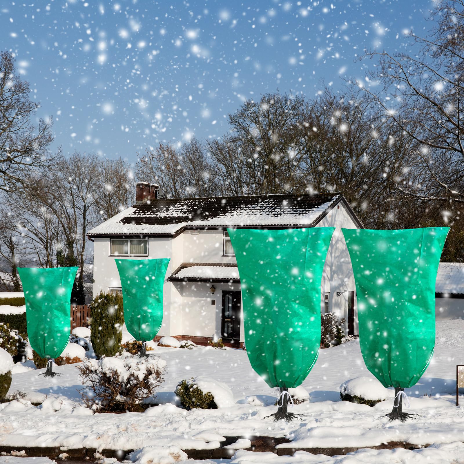 Paquete de 4 fundas para plantas de protección contra la congelación, 32 pulgadas de ancho x 48 pulgadas de alto, 2.5 onzas/yd², mantas protectoras de invierno con cordón de cremallera para plantas al