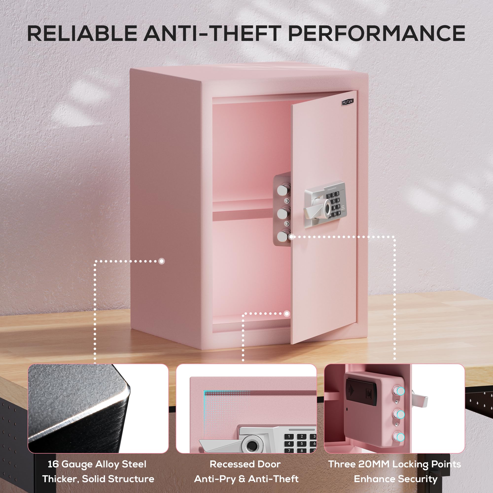 Caja de seguridad biométrica 2.0 Cub, acceso rápido con mango de reconocimiento de huellas dactilares, llaves, teclado digital y puerto tipo C, equipada con bolsa ignífuga y sistema de alarma