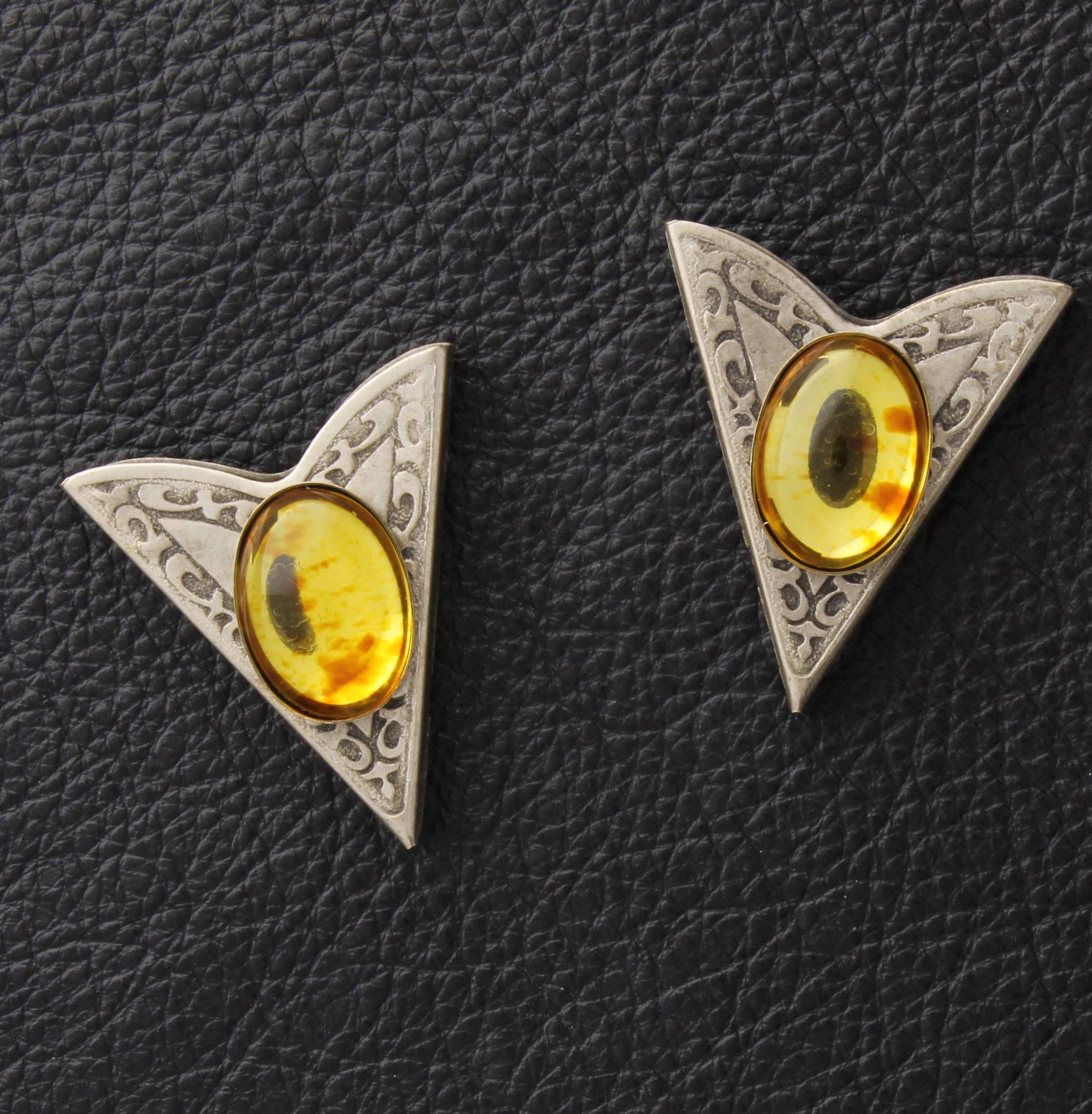 HHH Design Amber Stone Collar Tip - Silver Finish - Western Collar Tips - Dress Shirt Collar Stays - Collar Stays for Men & Women