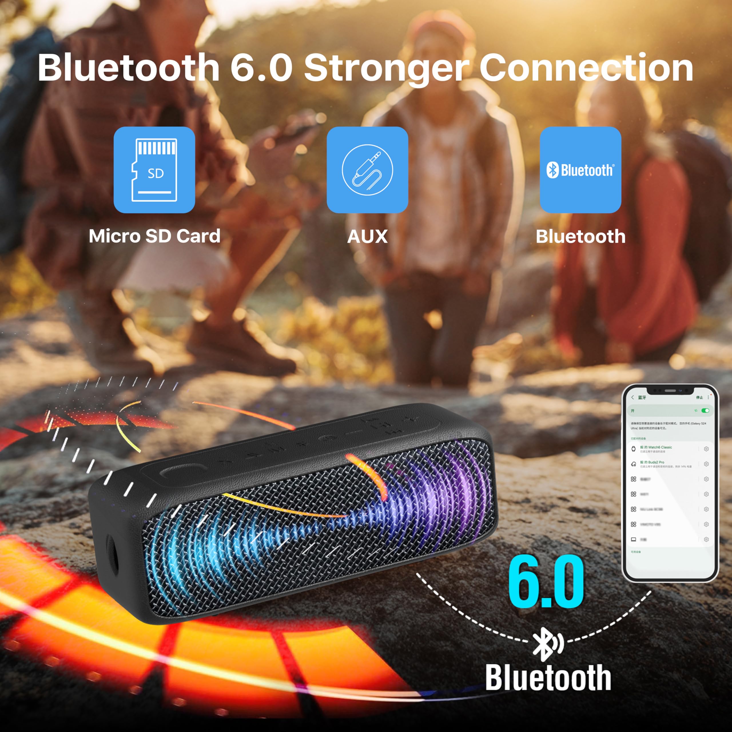 NOBIS Cassa Bluetooth 20W, Cassa Bluetooth Portatile IP68, Fino A 24H Di Riproduzione, Accoppiamento TWS, Bluetooth 6.0, Modalità EQ, Chiamate Vivavoce Con Controllo App Per Esterno e Casa