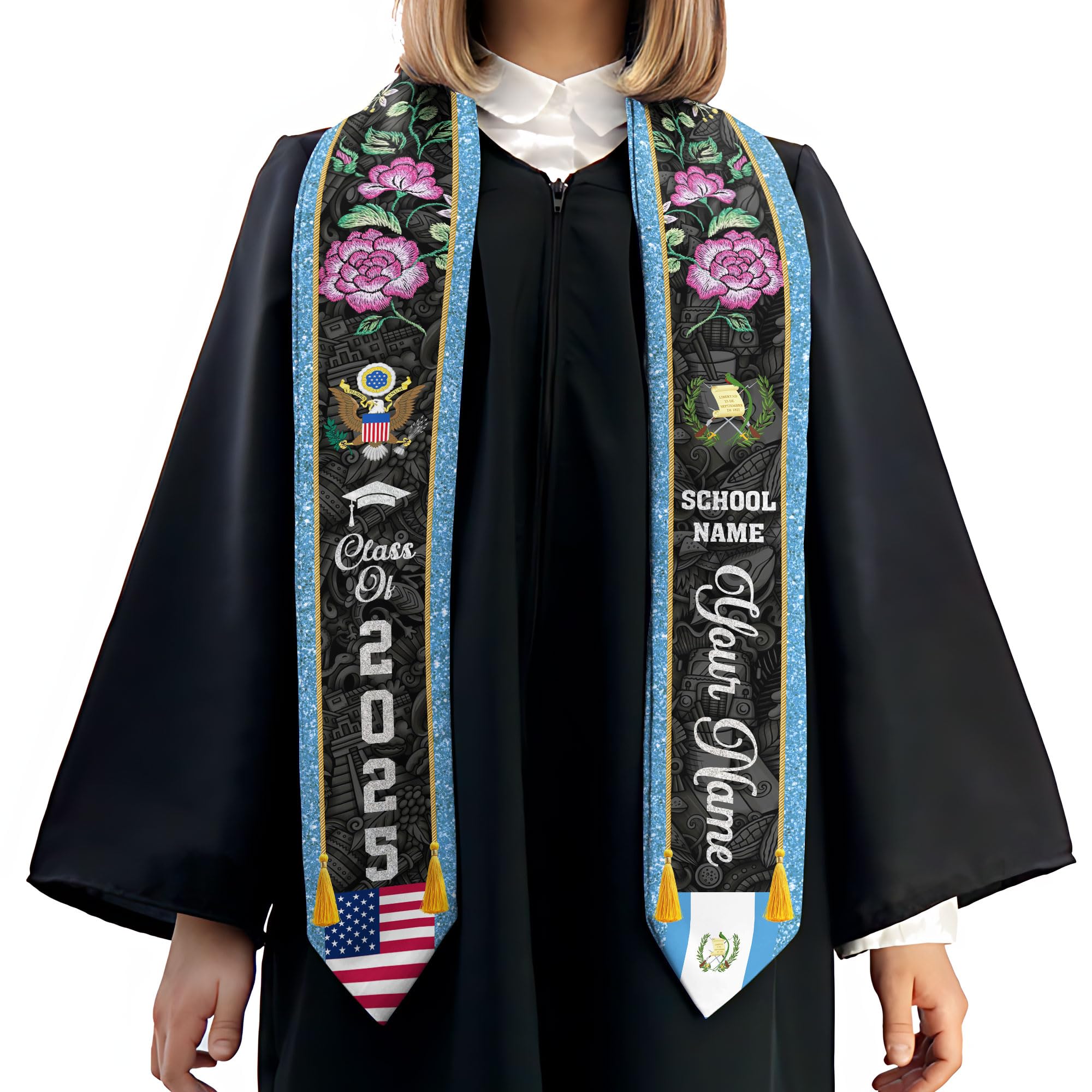 MonkeyVan Personalized Guatemalan Graduation Sash 2025,Custom Guatemala Flag Stole,Guatemala Graduation Stole Class of 2025 S184