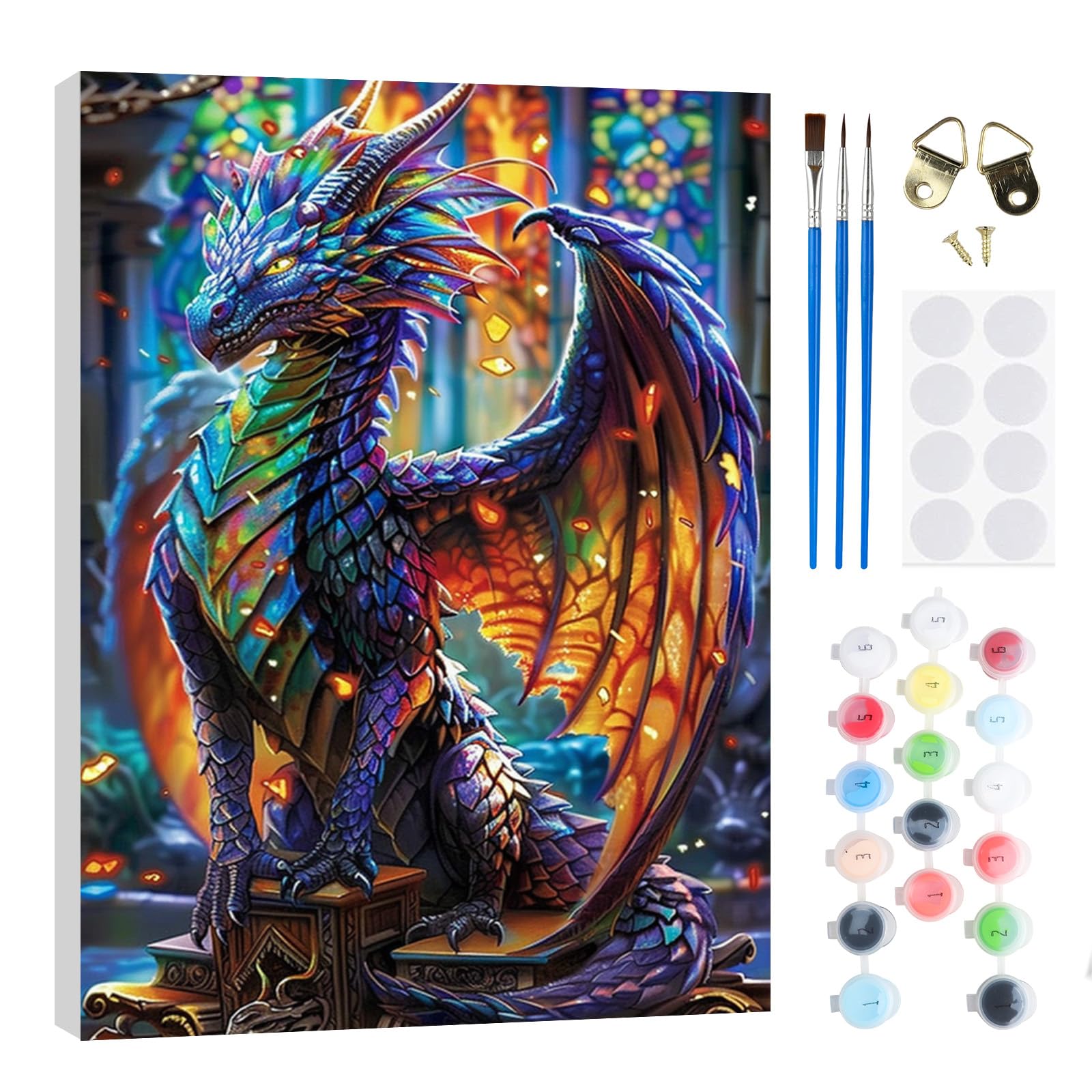 RICUVED Dragon Paint by Numbers Kits for Adults Kids,Animal Painting Kits for Beginners On Clear Symbols Canvas with Wooden Framed, Easy DIY Acrylic Pigment Drawing Paintwork 20x30cm