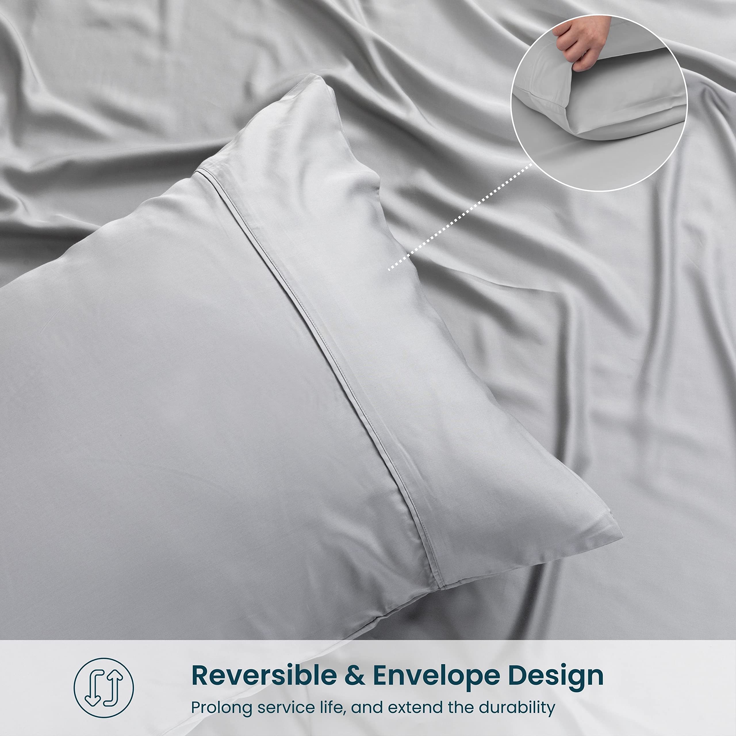 GOKOTTA Soft Pillow Cases Queen Set of 2, Luxury Silky Cooling Pillow Cases for Hot Sleepers, 100% Rayon Derived from Bamboo, Envelope Closure and Reversible Pillowcases for Hair and Face(20