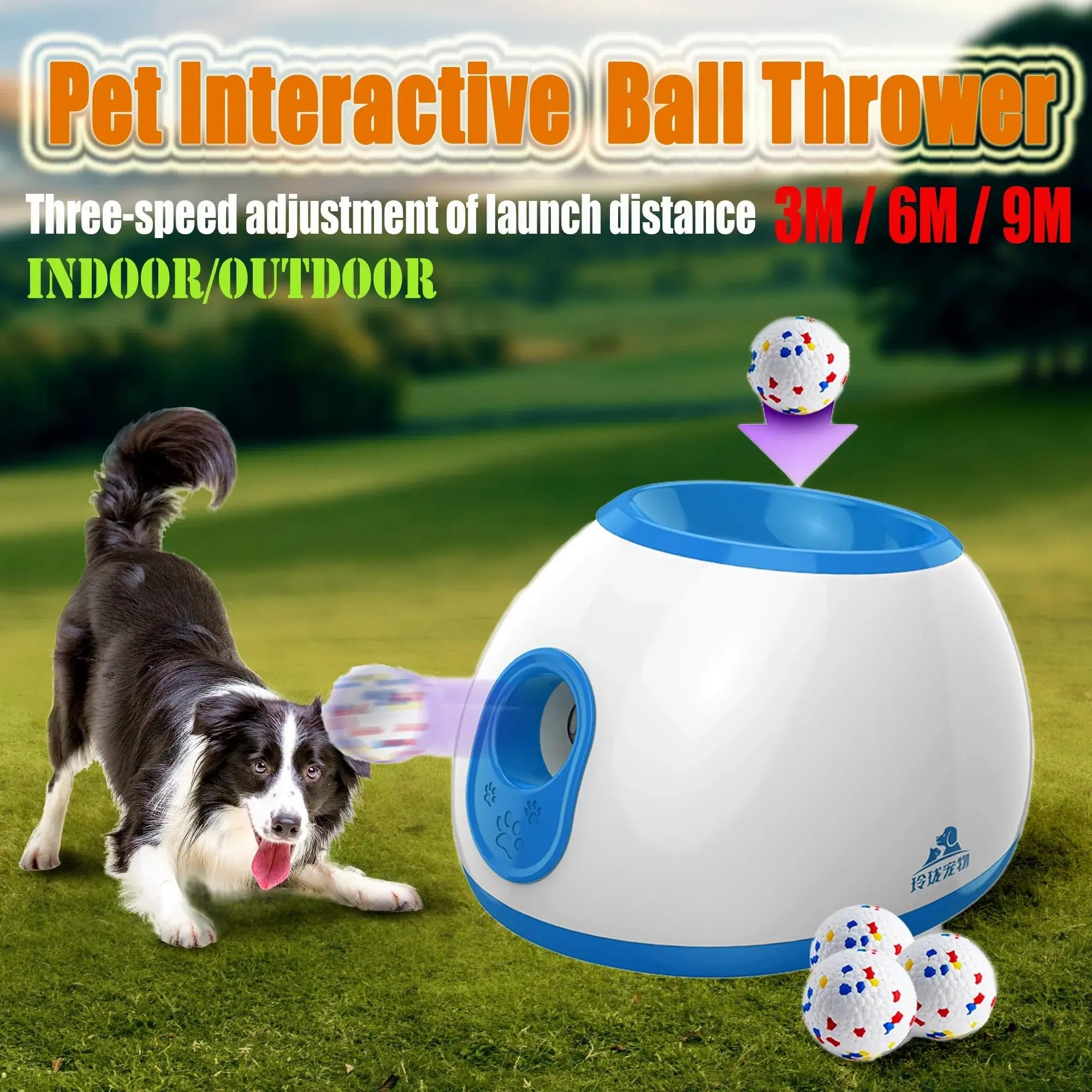 Dispensador y lanzador automático de bolas para perros, juguete divertido y estimulante para perros, color azul