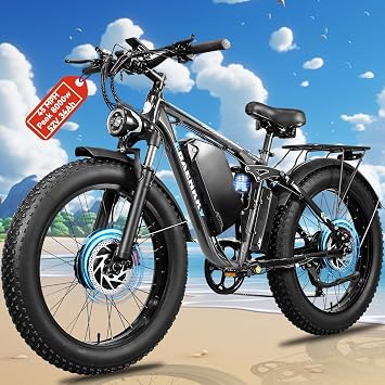 Peak 9000W Dual Motor Electric Bike for Adults, 52V 34Ah 24" Fat Tire Ebike 45MPH Full Suspension 105Mi Range All Terrain E-Bicycle for Snow Mountain Off-Road Commute