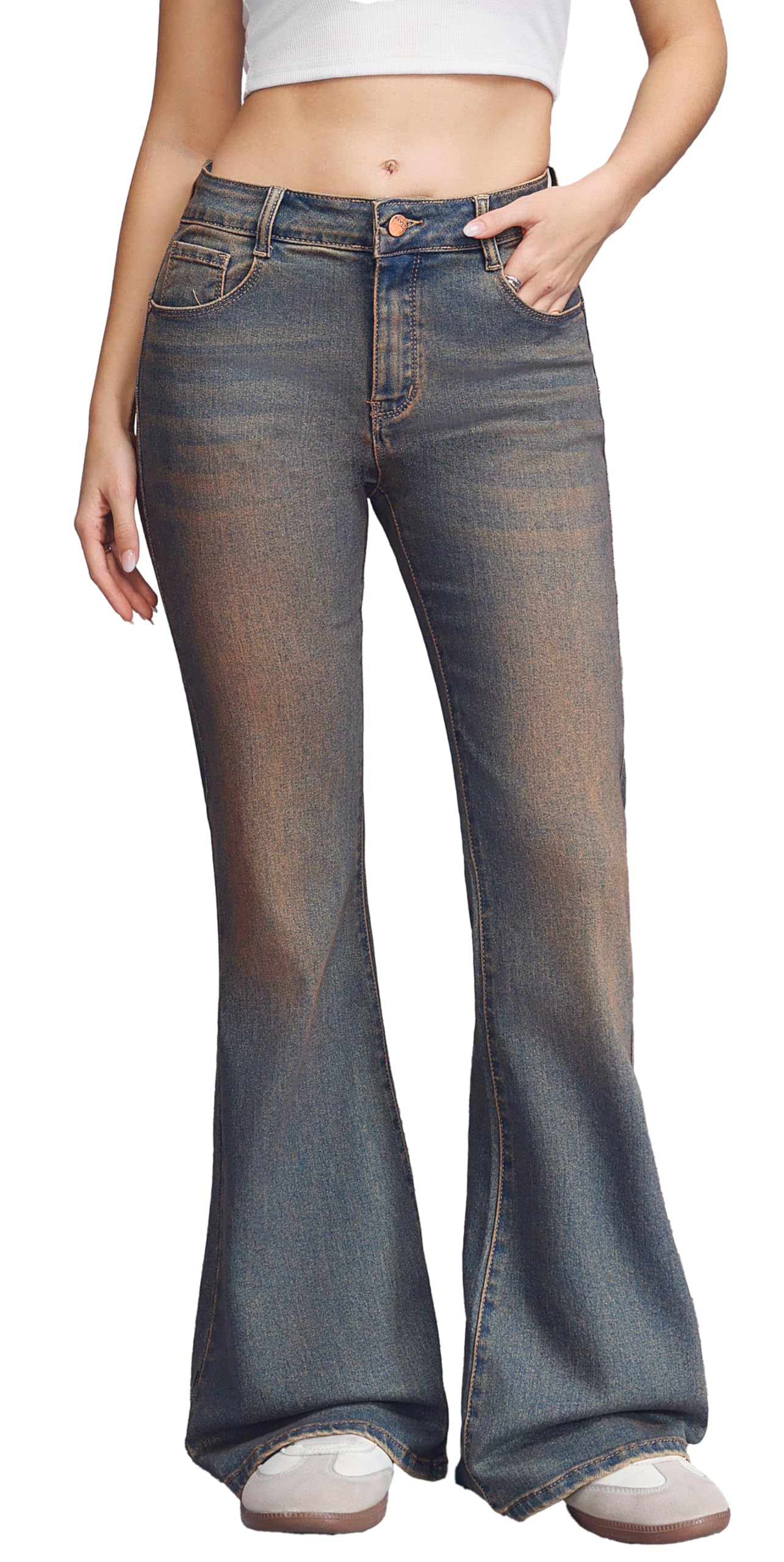 Jeans Donna Zampa Elasticizzati Push Up, Effetto Modellante, vestibilità Slim, Stile Casual ed Elegante