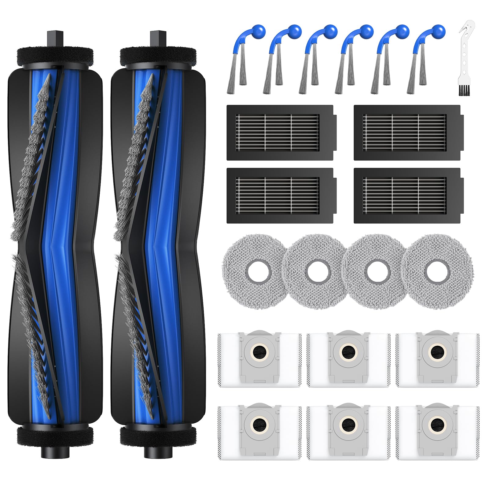 23 Stück Zubehörset für ECOVACS DEEBOT T30C Omni/ T30C Omni Gen2 Saugroboter, 2 Hauptbürste,6 Staubbeutel, 4 Wischtücher, 4 HEPA-Filter, 6 Seitenbürsten,1 Reinigungsbürste, T30C Omni Ersatzteile