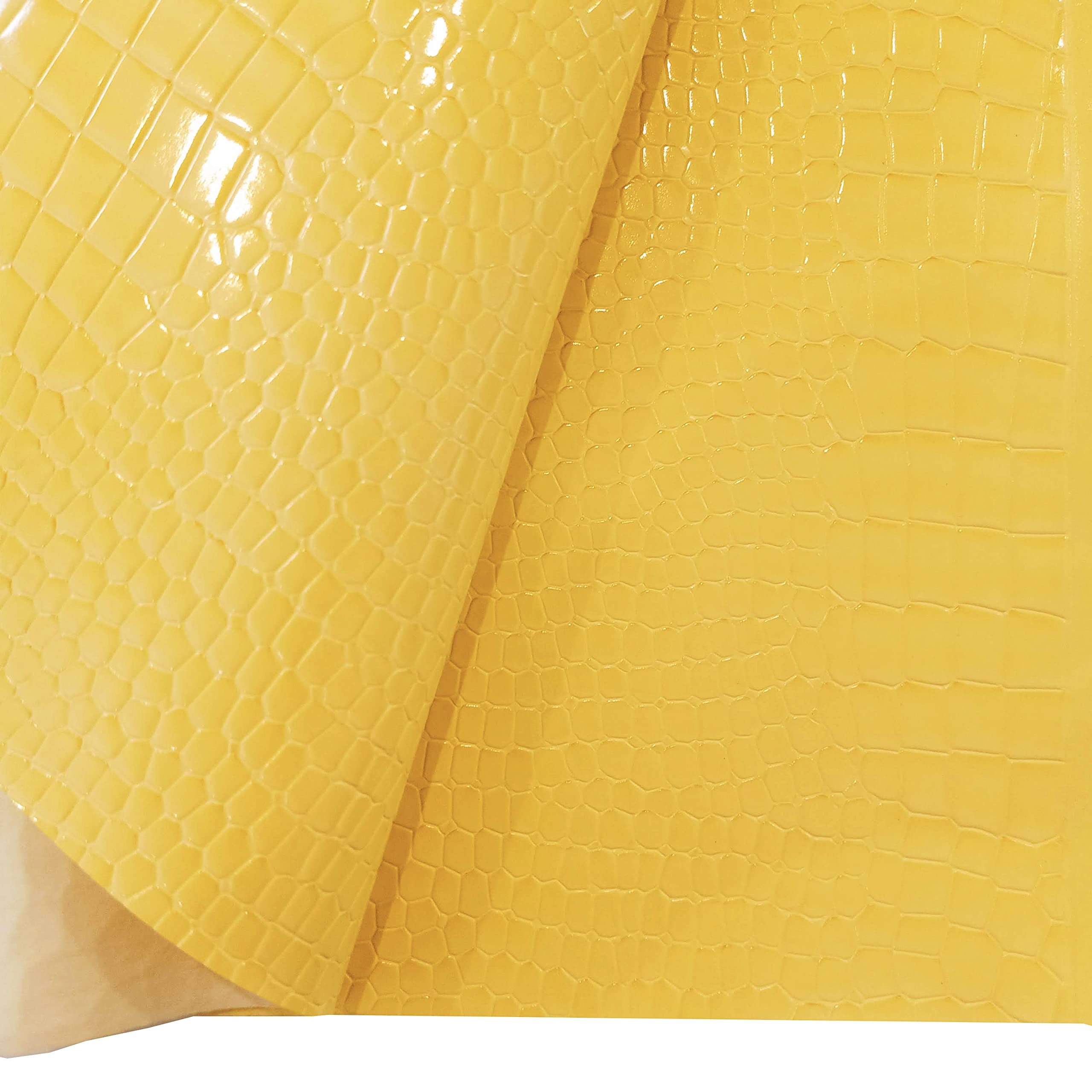 12 Colors Available Gloss Croc Skin Textured Faux Leather PVC Grained Leatherette Fabric Half metre / 1 metre / 5metres Cut Off a 137cm roll (Yellow, 0.5 metre (50 x 138cm))
