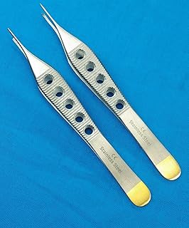 Set of 2 PCS O.R Grade ADSON Micro Tissue Plastic Surgery FORCEP 1X2T W/FENESTRATED Gold Handle