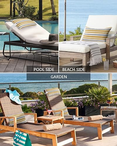 Miniatura 6 de Almohada reclinable para la cabeza para exteriores con relleno, amarillo oscuro, gris, blanco, a rayas, impermeable, con correa ajustable, tumbona,