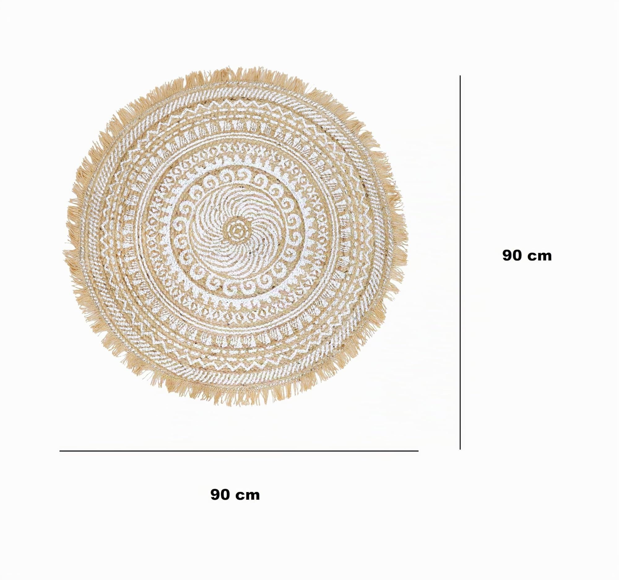 Teppich rund Wohnzimmer Juteteppich Boho 90 cm rutschfest Beige (Grau)